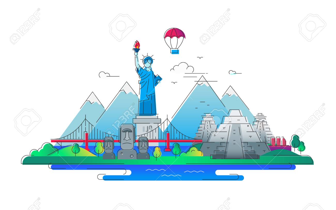 アメリカ ベクトル ライン旅行イラスト のイラスト素材 ベクタ Image