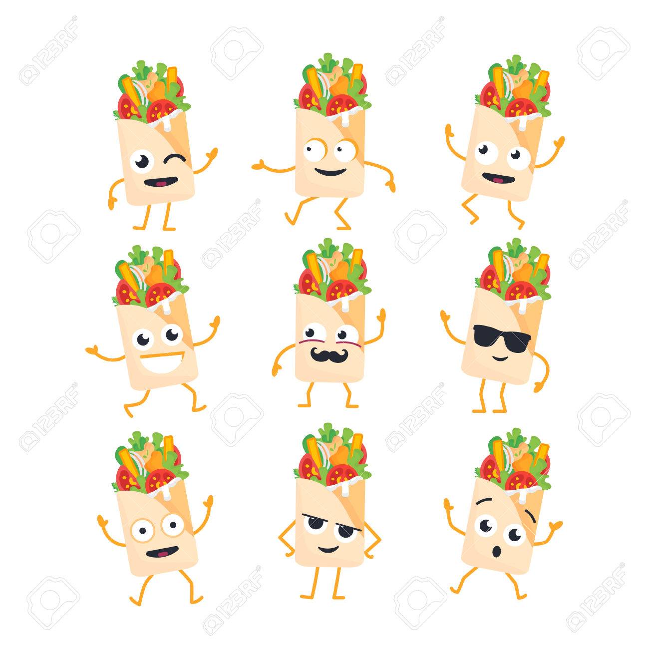 shawarma cartoon character modern vector template set of mascot