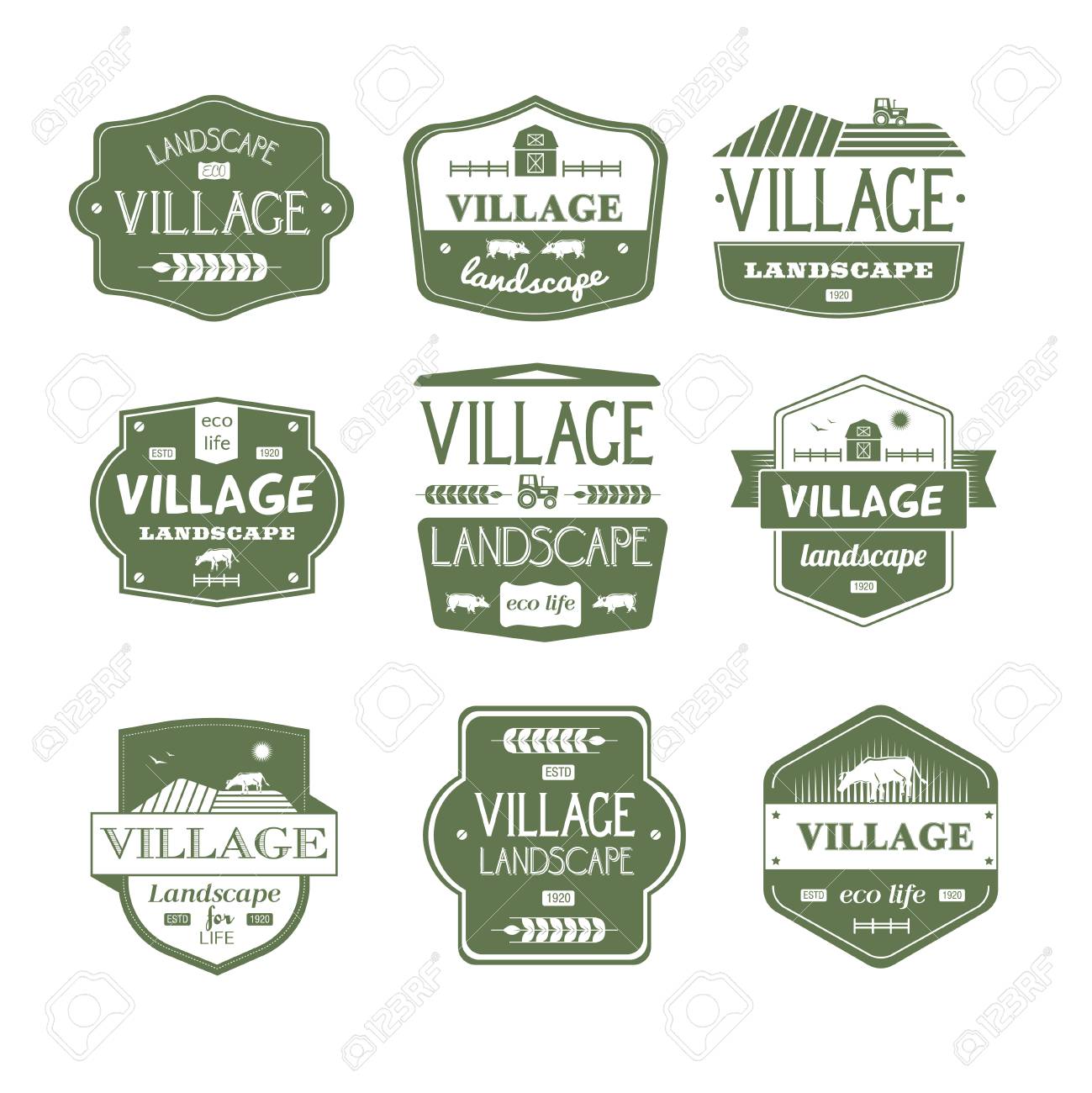 village life vintage vector set of logos royalty free cliparts