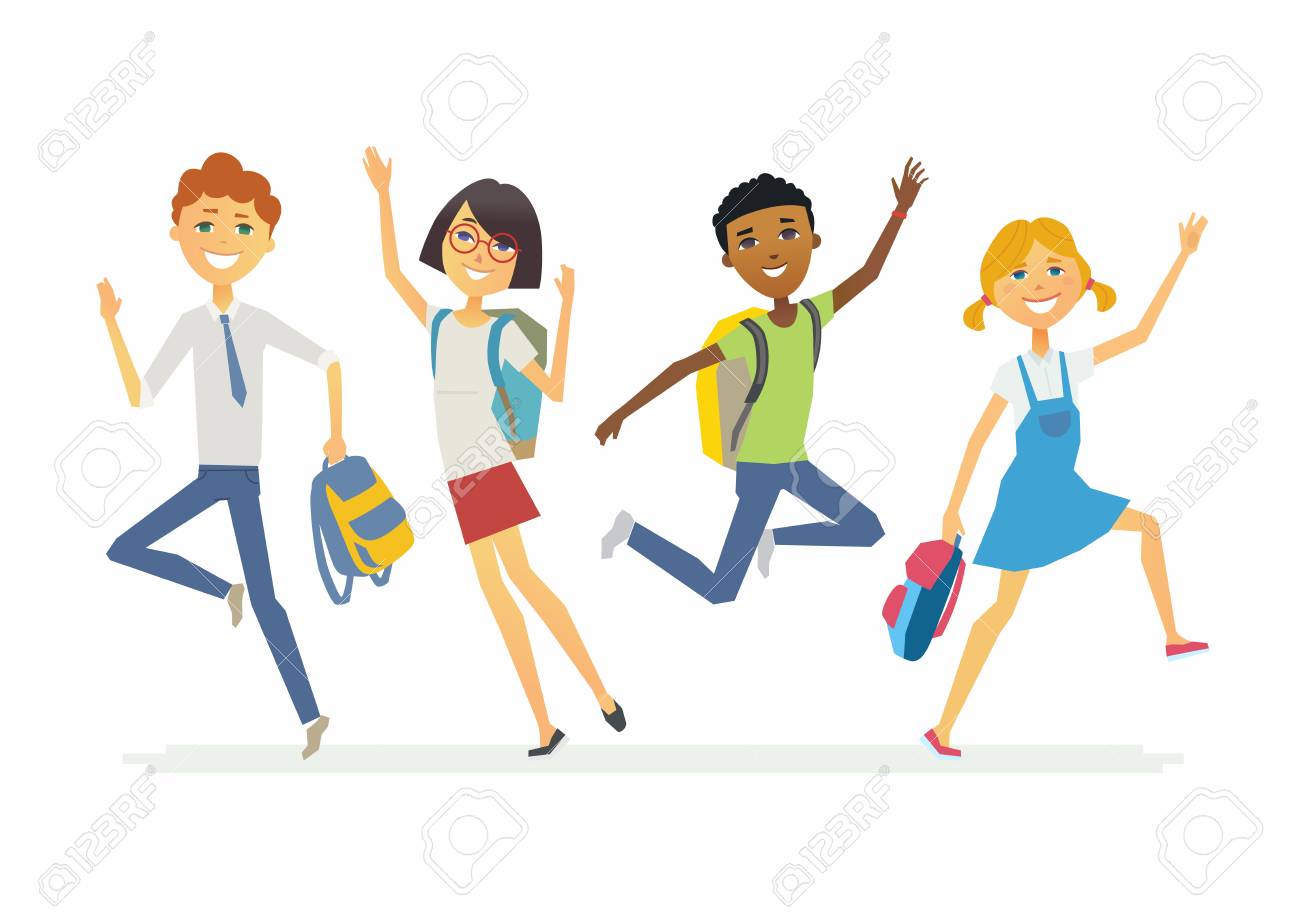 Joyeux écoliers Sautants - Personnages De Personnages De Dessin ...