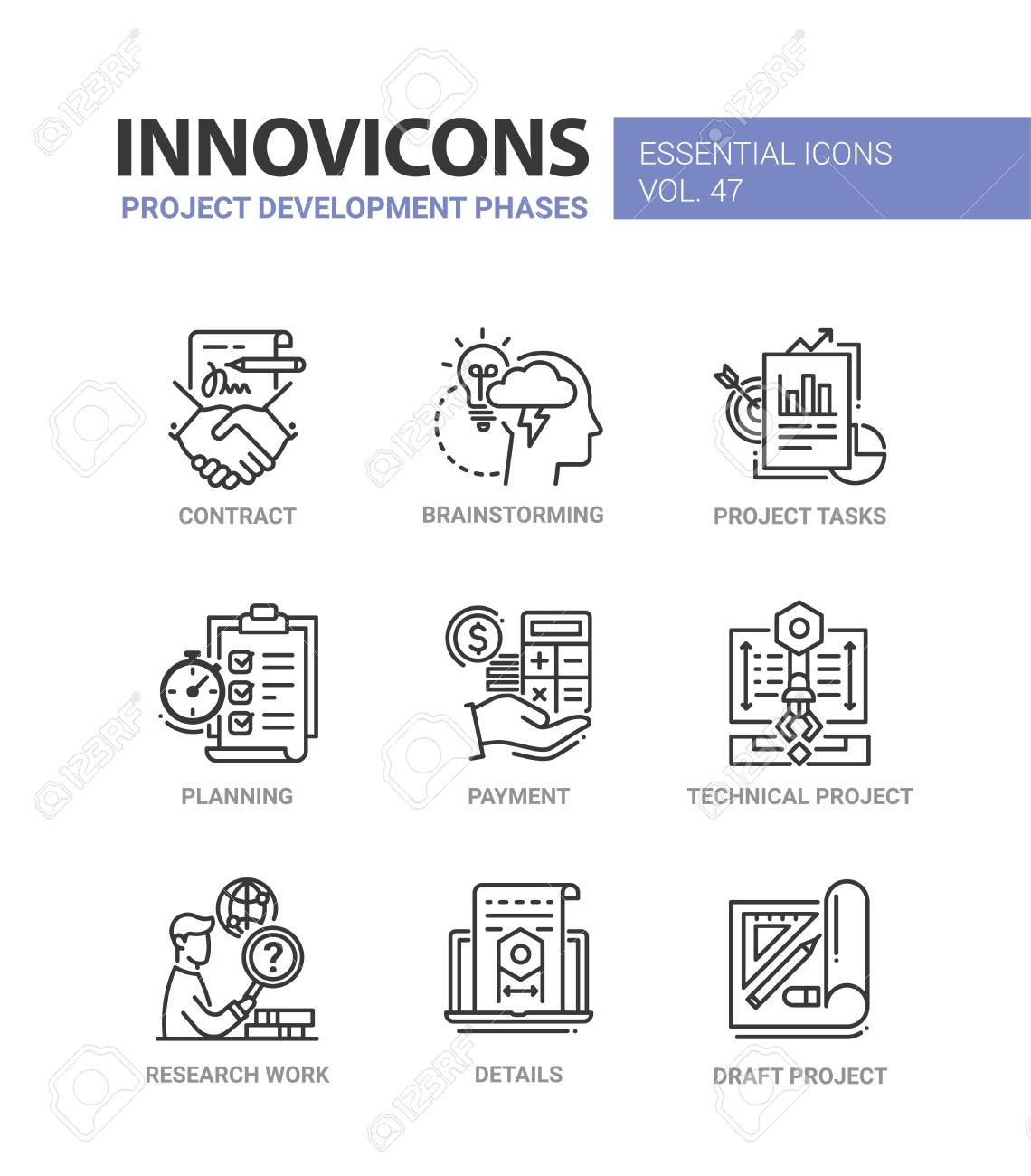 Project Development Phases - modern vector line icons set - 86846301 Project Development Phases - modern vector line icons set - 86846301