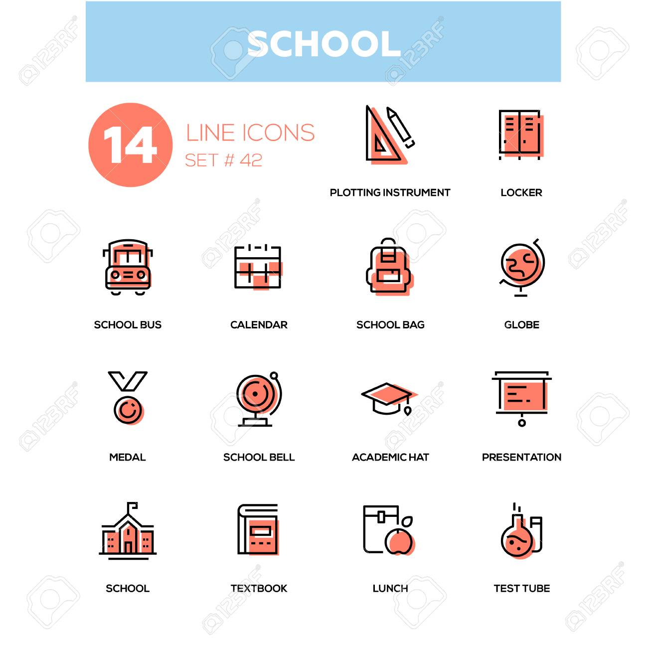 学校の概念 ラインデザインアイコンセットのイラスト素材 ベクタ