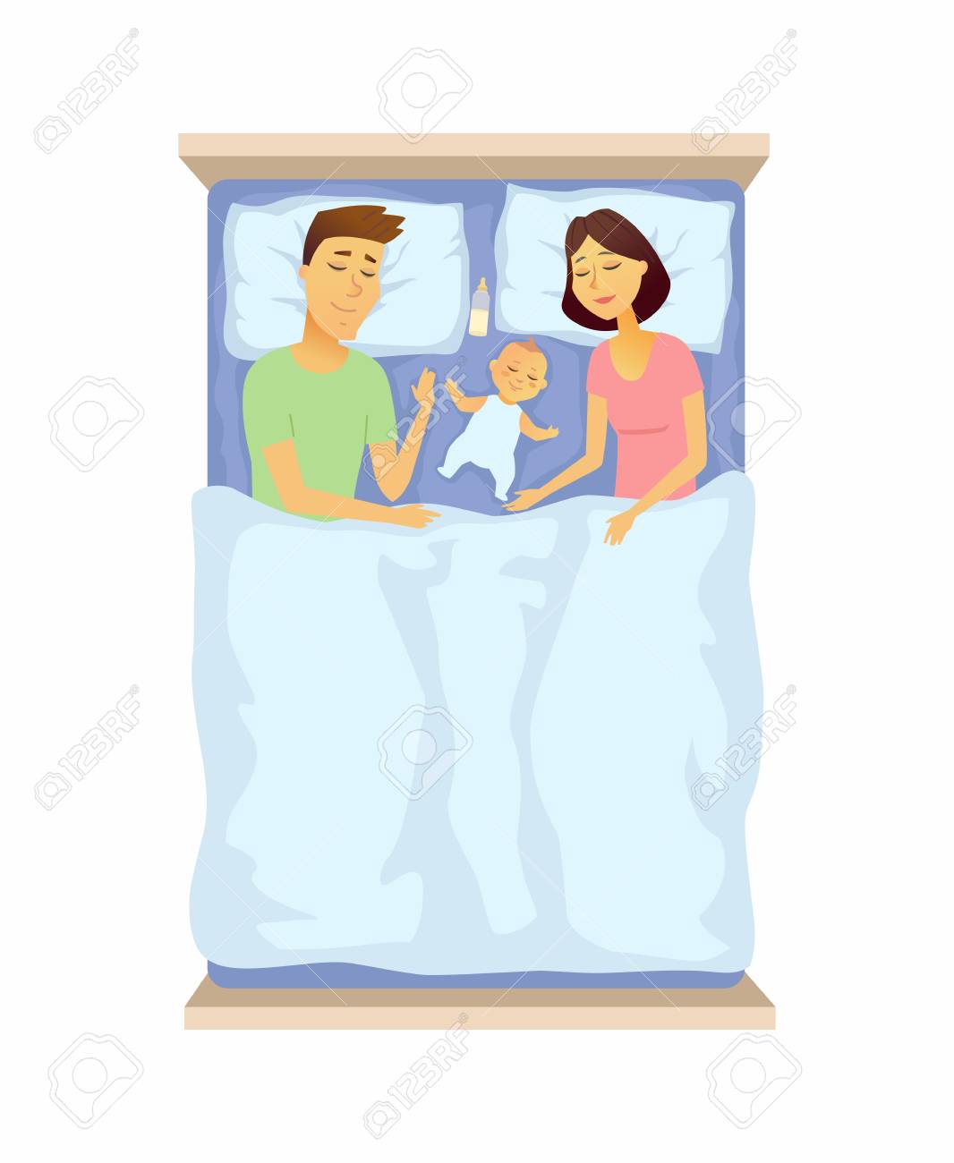 Los Padres Jovenes Y El Bebe Durmiendo Ilustracion De Dibujos Animados Gente Aislada Personajes De Vector En El Fondo Una Mujer Y La Madre En El Regazo De La Cama Los Padres Jovenes Y El Bebe Durmiendo Ilustracion De Dibujos Animados Gente Aislada Personajes De Vector En El Fondo Una Mujer Y La Madre En El Regazo De La Cama
