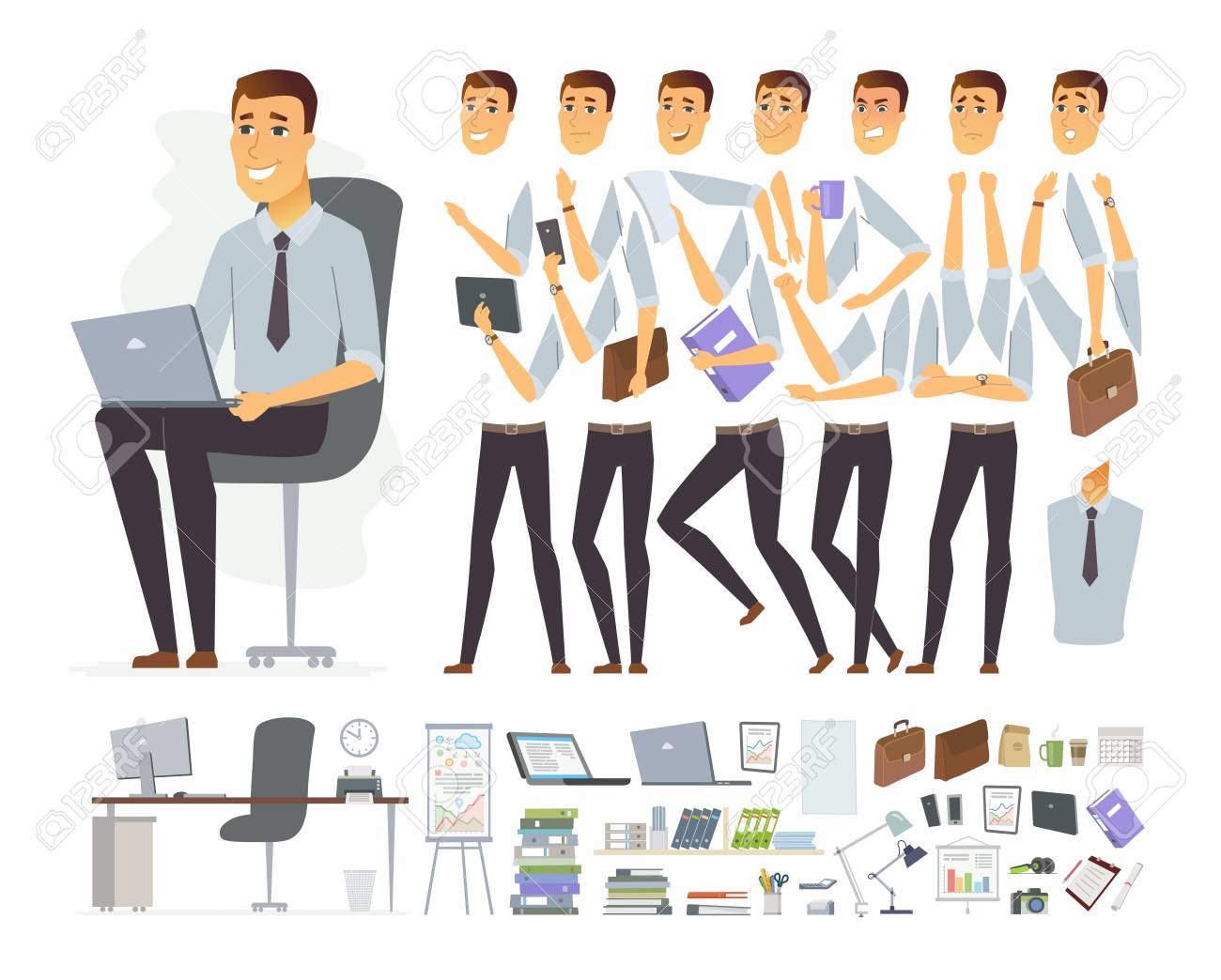 Businessman at work - vector cartoon people character constructor - 102239462 Businessman at work - vector cartoon people character constructor - 102239462