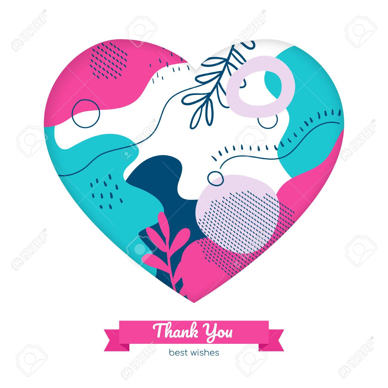Thank You Colorful Flat Design Style Abstract Banner In A Heart