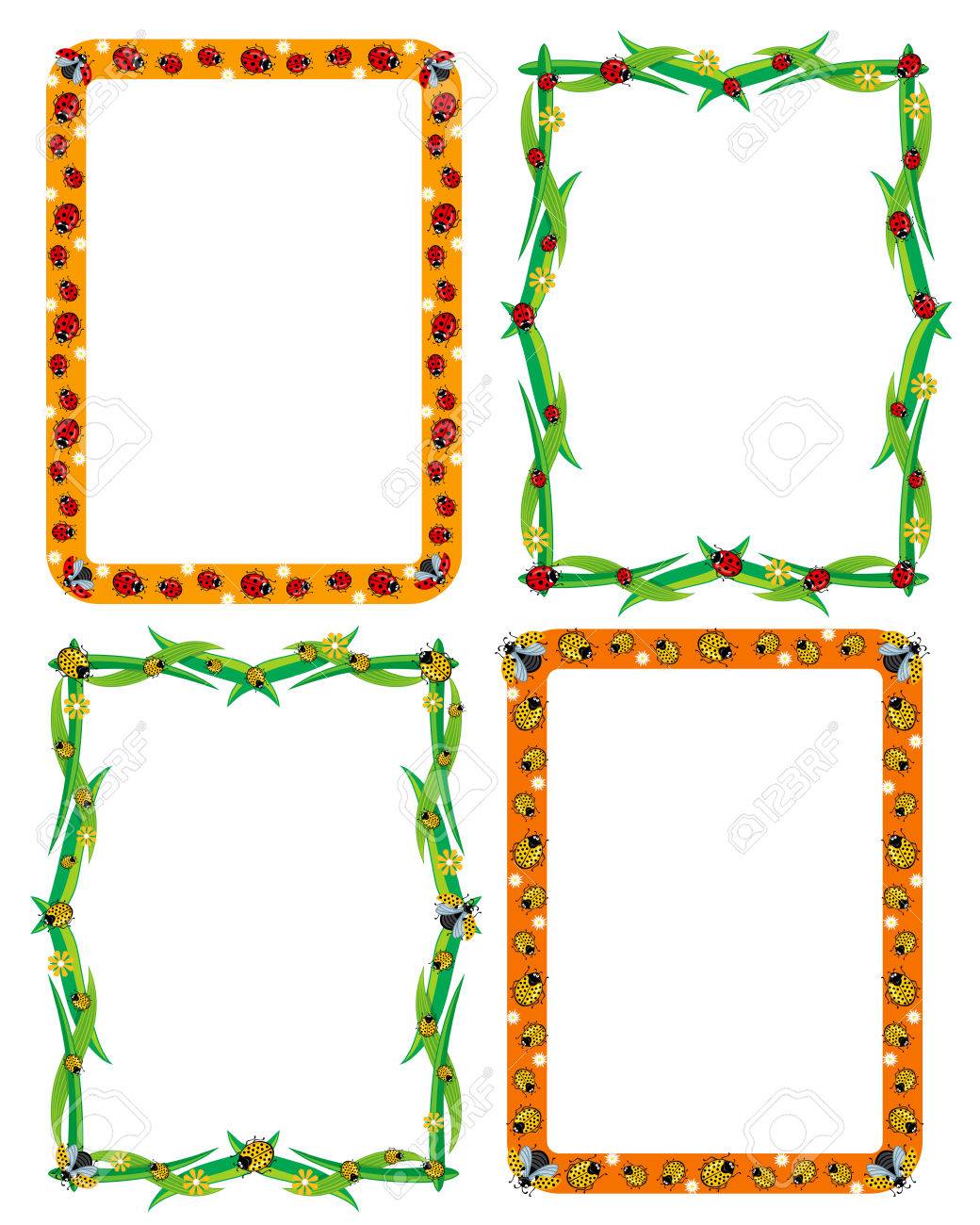 Modele Cadre Bordure Pour Cartes De Decoration Ou D Invitation Avec Design Par Ladybugs Corel Clip Art Libres De Droits Vecteurs Et Illustration Image