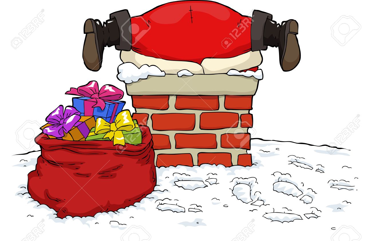サンタ クロースは 煙突に挟まるのイラスト素材 ベクタ Image 2813