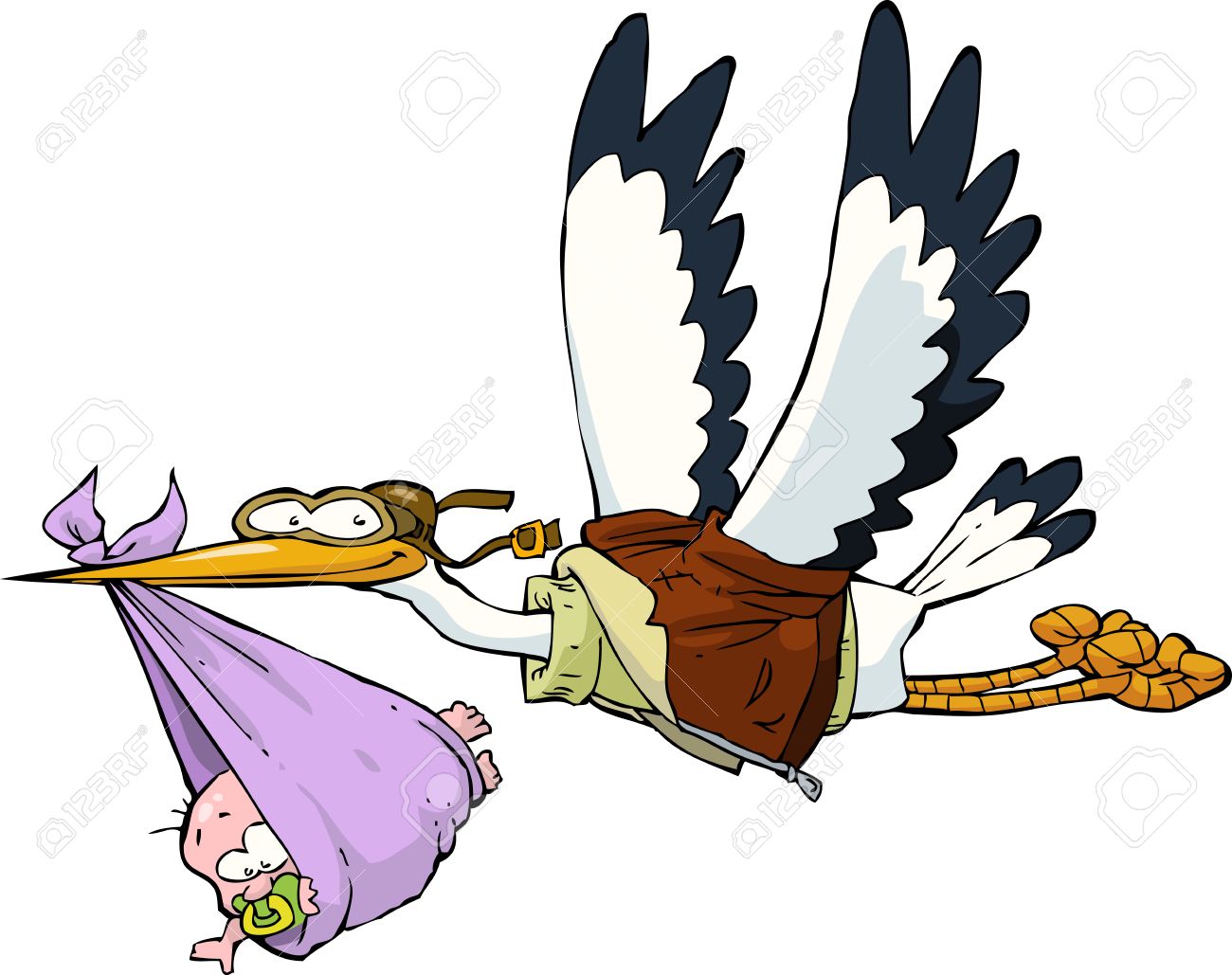 白い背景ベクトル イラストで赤ちゃんを持つコウノトリ のイラスト素材 ベクタ Image