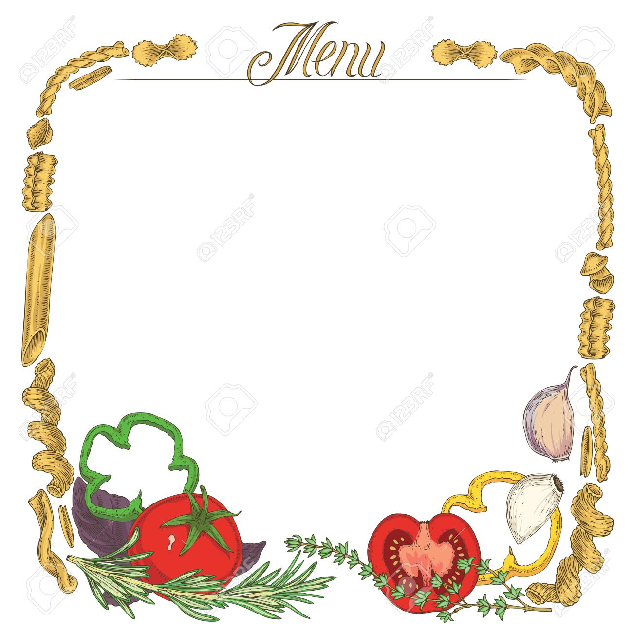 template blank menu page with border italian pasta tomato and