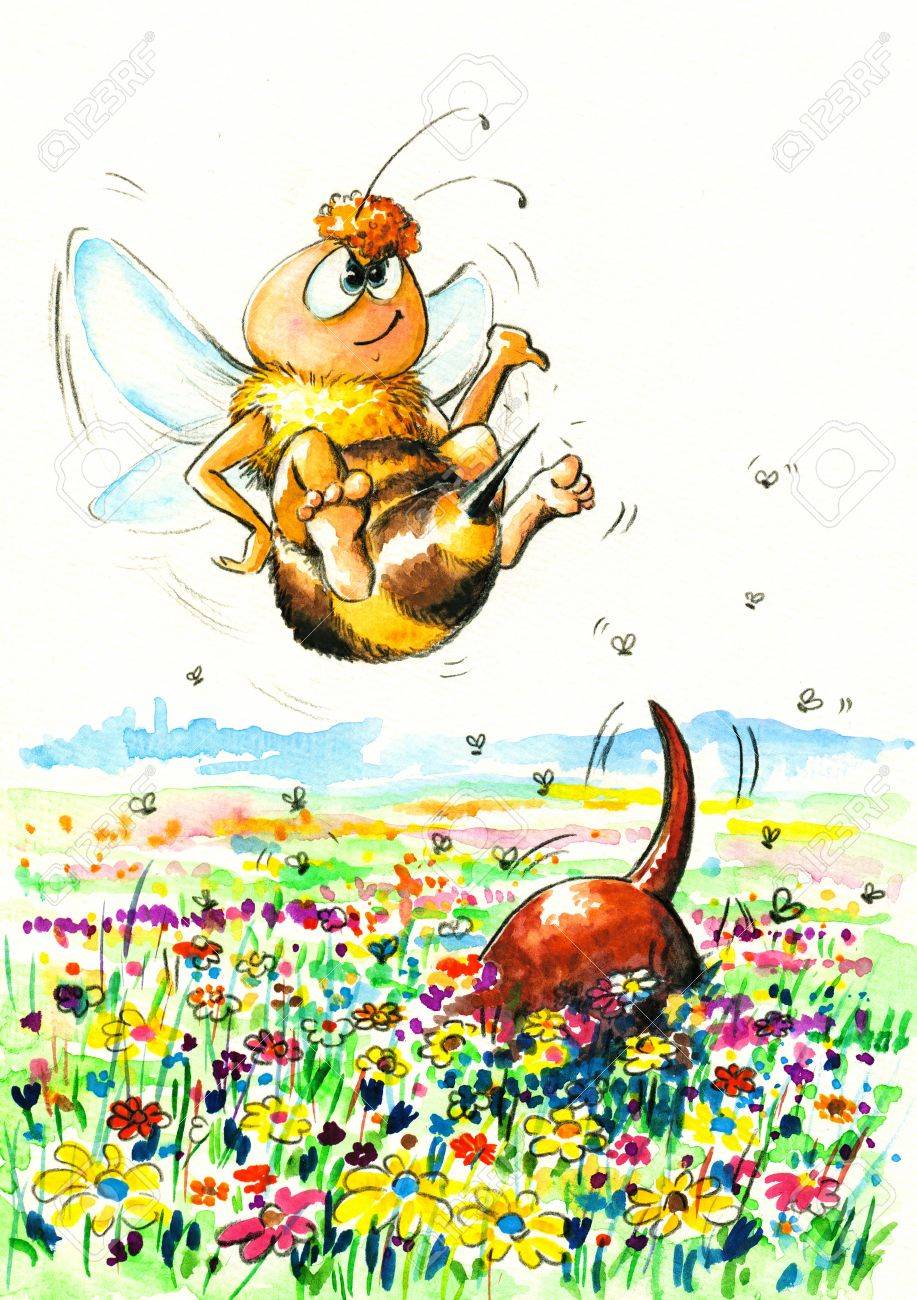 蜂が水彩絵の具で画像作成草原犬を満たしています の写真素材 画像素材 Image