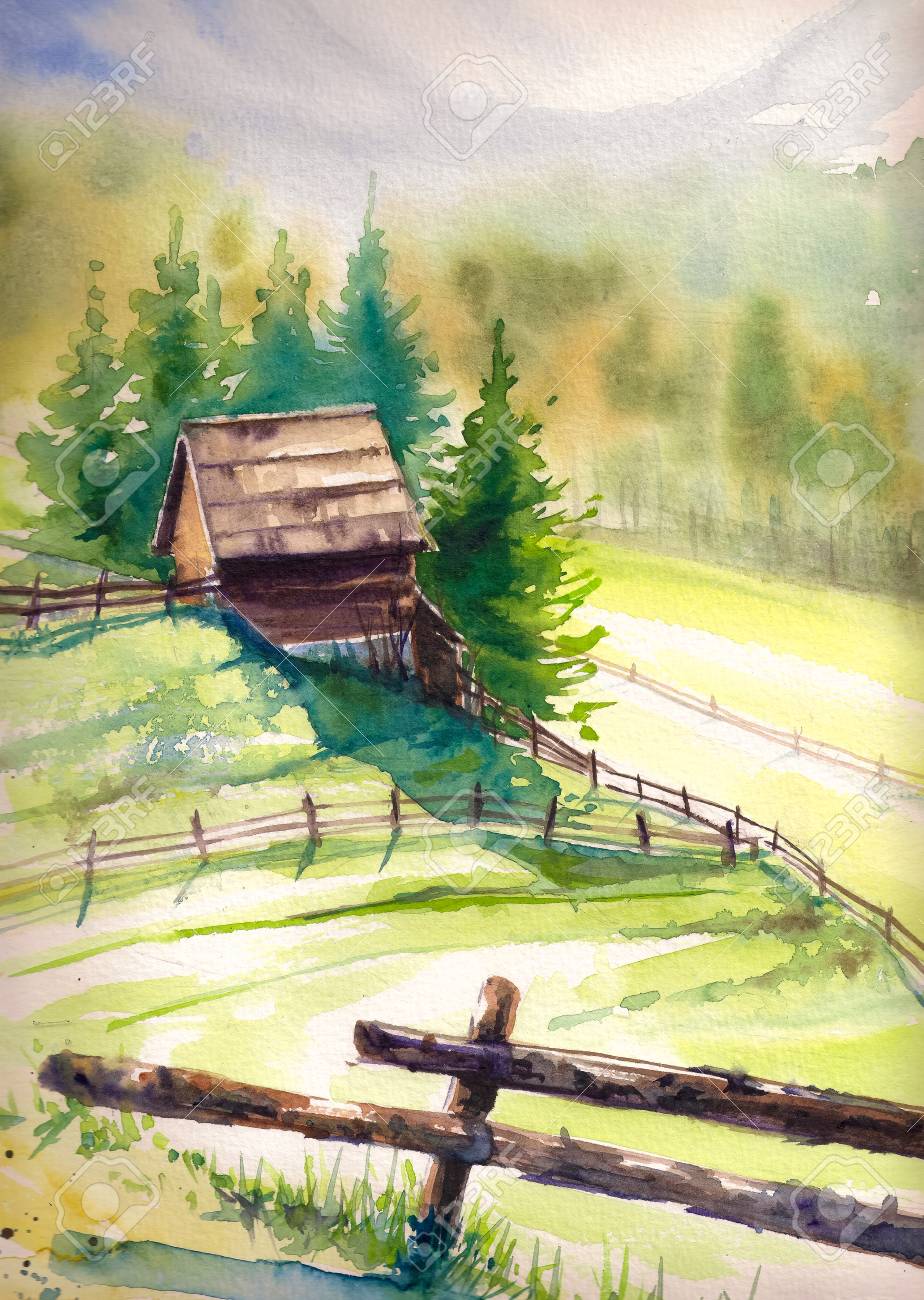 山の木の家 画像水彩絵の具で作成しました の写真素材 画像素材 Image 山の木の家 画像水彩絵の具で作成しました の写真素材 画像素材 Image