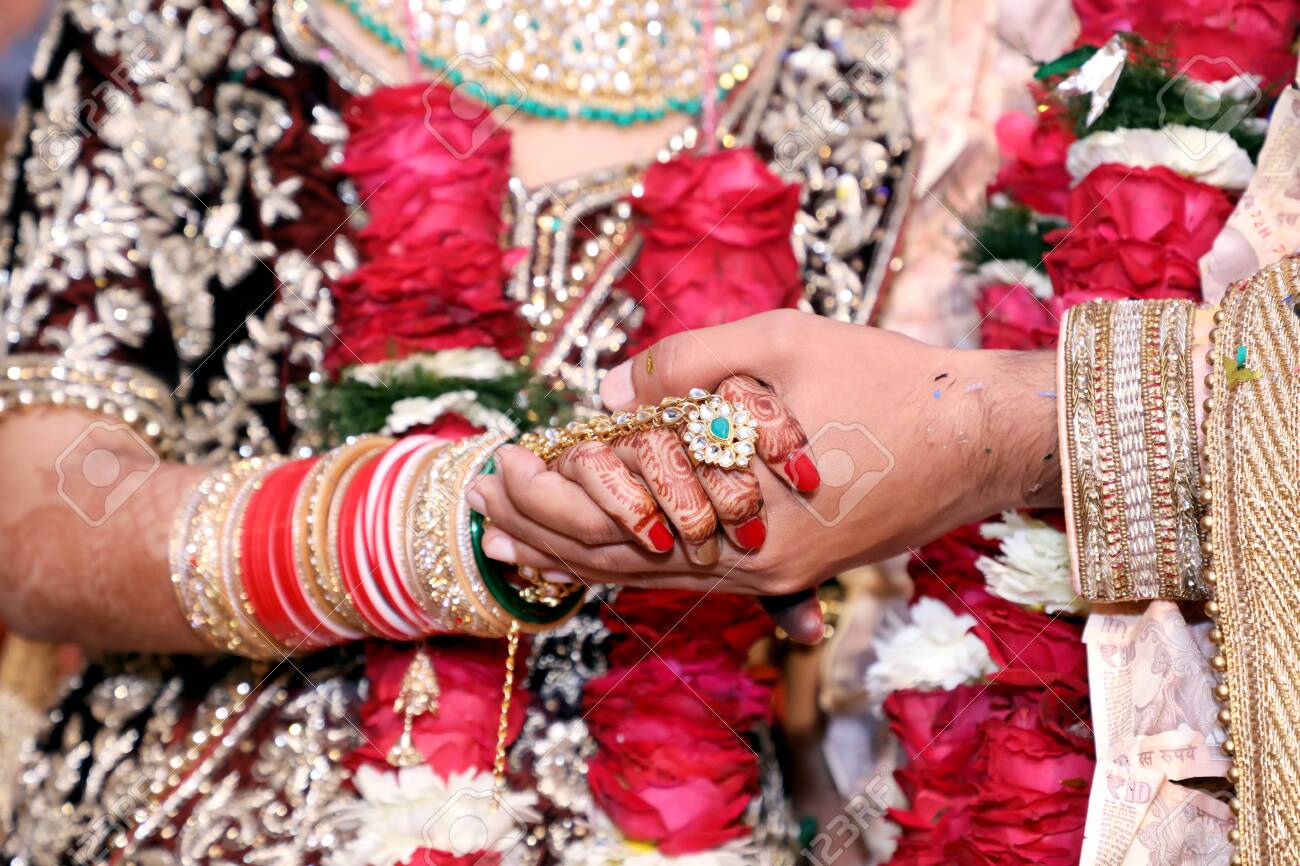 Bride Groom Hand S Together In Indian Wedding Stock Photo
