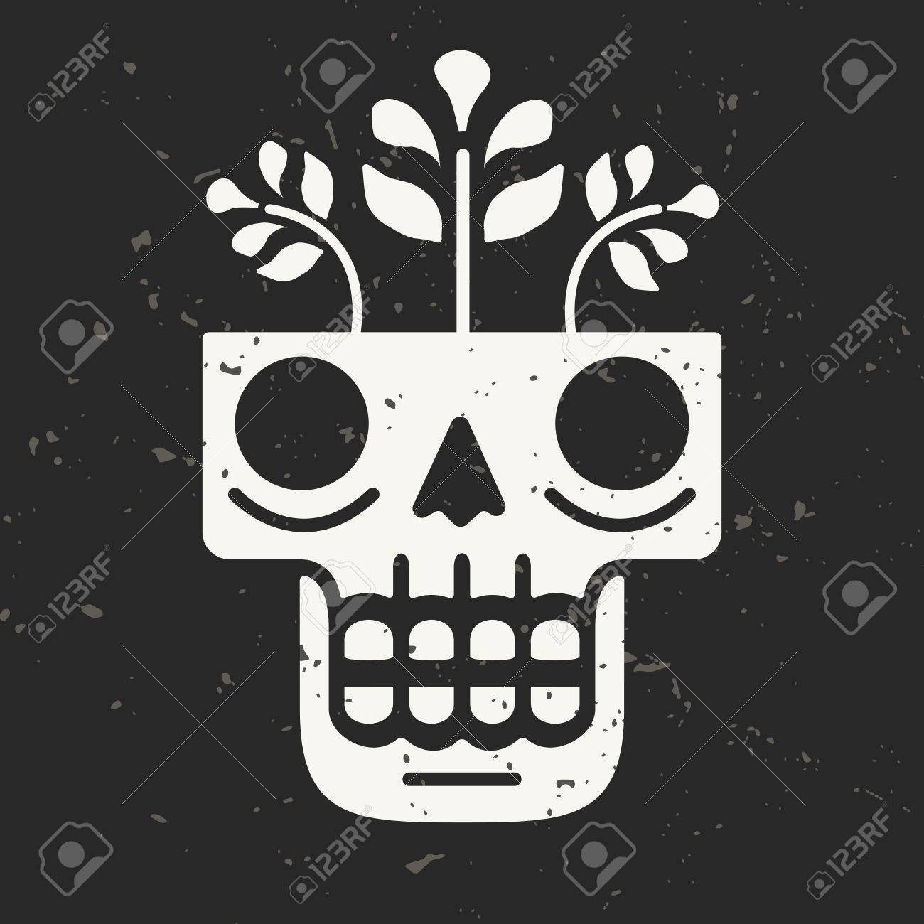 手花をそれまでに描かれたスカル 永遠の命の概念 グランジ背景を持つ伝統的なメキシコのアート スタイルでモダンなイラスト プリント ポスター 繊維に最適です のイラスト素材 ベクタ Image