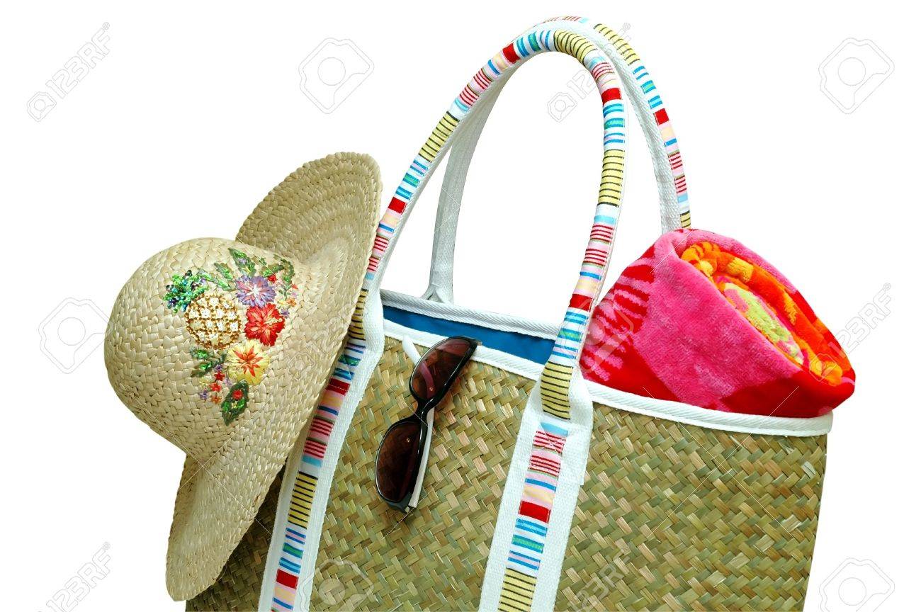 Sac De Plage Serviette De Plage Sun Hat Et Des Lunettes De Soleil Détourage