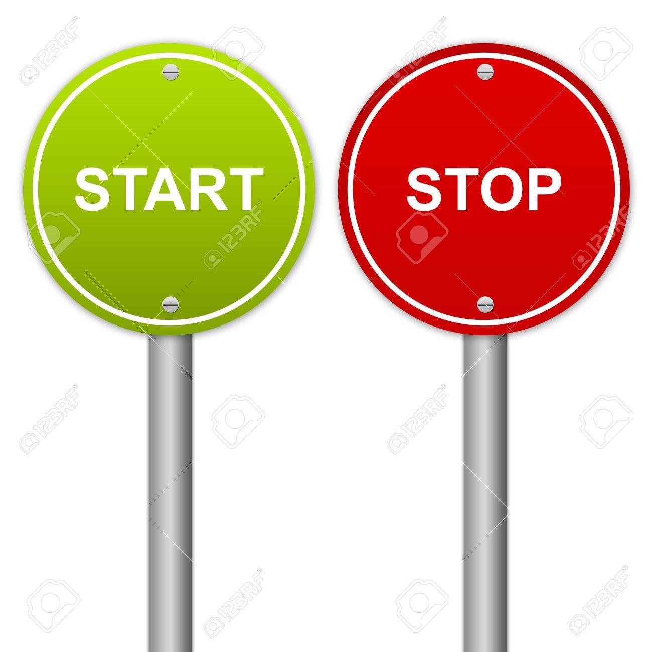 Circle Start And Stop Sign Isolated On White Stock Photo, Picture and  Royalty Free Image. Image 13320563.