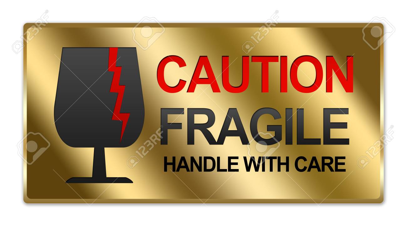 Rectangle Gold Metallic Style Plate For Caution Fragile Handle Stock Photo Picture And Royalty Free Image Image