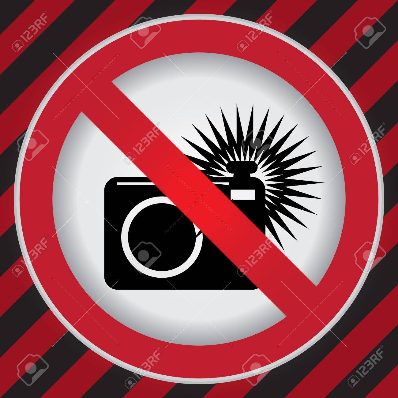 Circle Prohibited Sign For No Flash Or No Camera Sign In Caution Zone Dark And Red Background Stock Photo Picture And Royalty Free Image Image