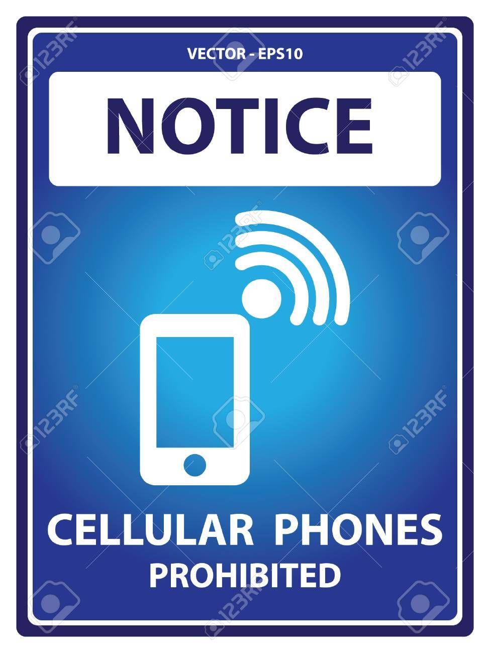 安全のための青のお知らせ板携帯電話携帯電話記号が白い背景で隔離の禁止で存在します のイラスト素材 ベクタ Image