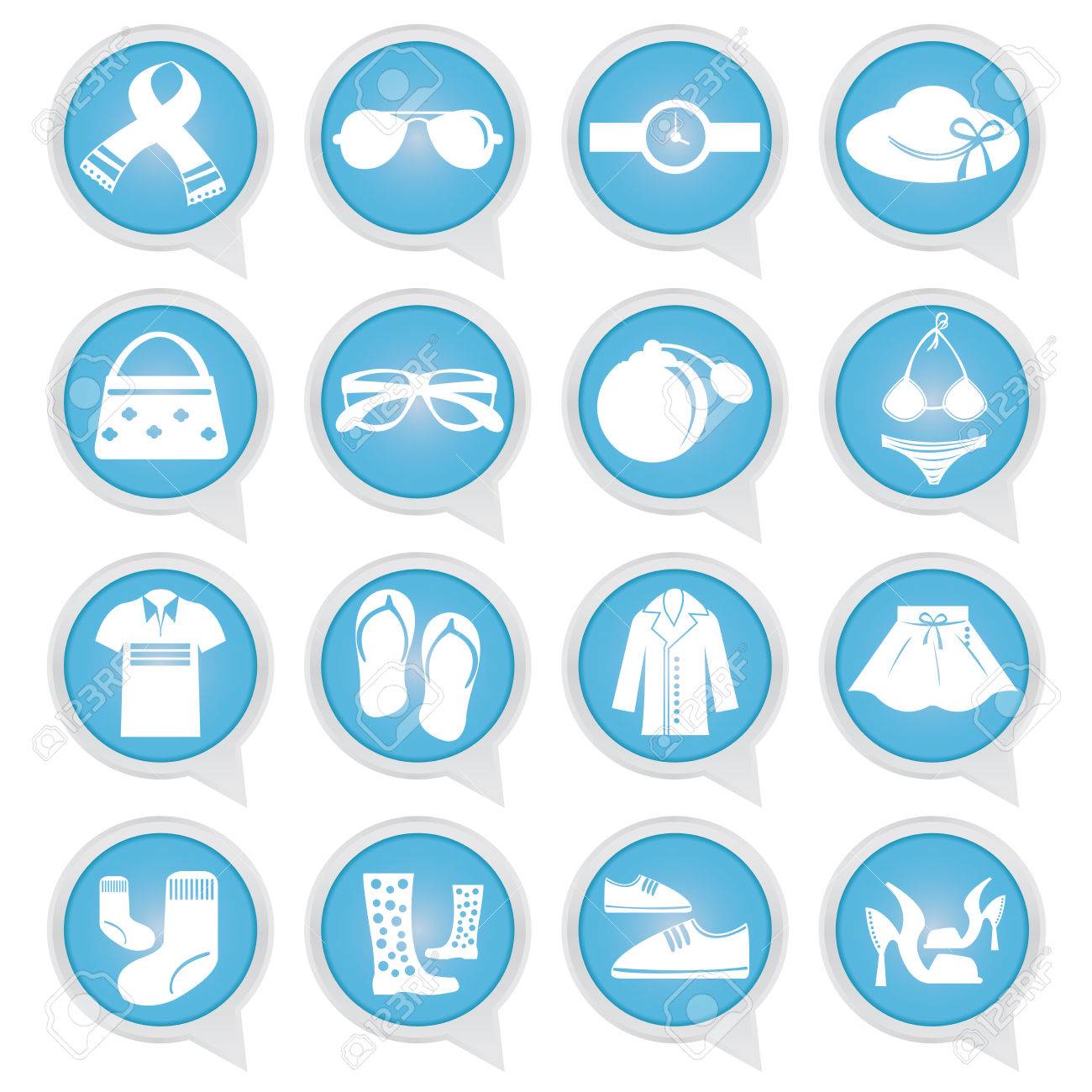 婦人 紳士服 アクセサリー ファッションとライフ スタイルのコンセプトを提示 白い背景に分離されたファッション サインオン青いアイコン セット の写真素材 画像素材 Image