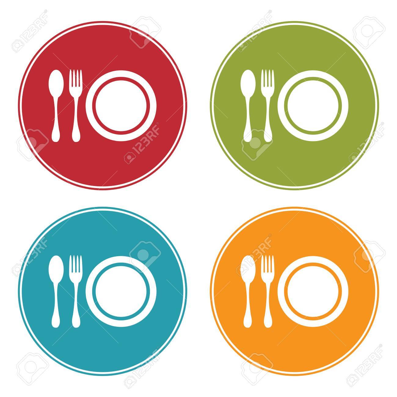 カラフルなサークル レストランまたは食べ物アイコン 記号またはシンボルは 白い背景で隔離 の写真素材 画像素材 Image 34800188
