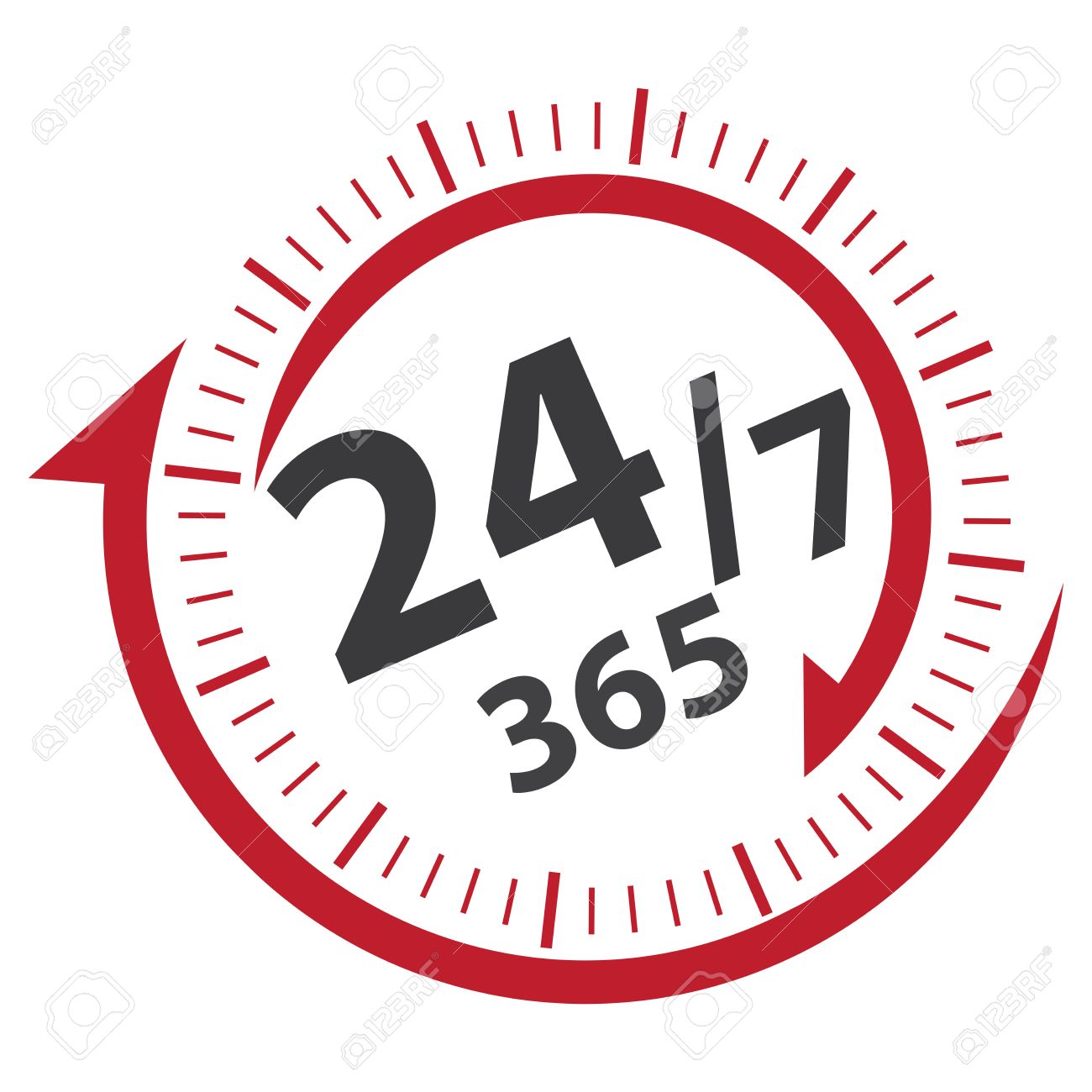 Red 247 365 Días Icon Insignia Etiqueta O Pegatina Para El Servicio Al Cliente Soporte Call Center O Crm Concepto Aislado En Fondo Blanco