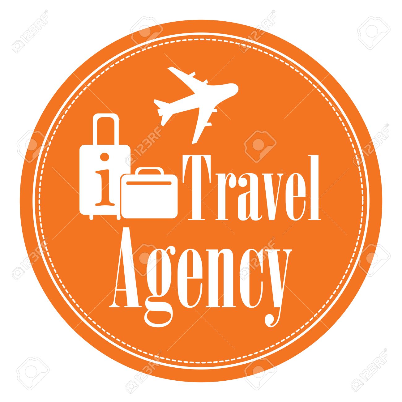 Orange Circle Vintage Style Travel Agency Icon Label Button Or Sticker Isolated On White Orange Circle Vintage Style Travel Agency Icon Label Button Or Sticker Isolated On White