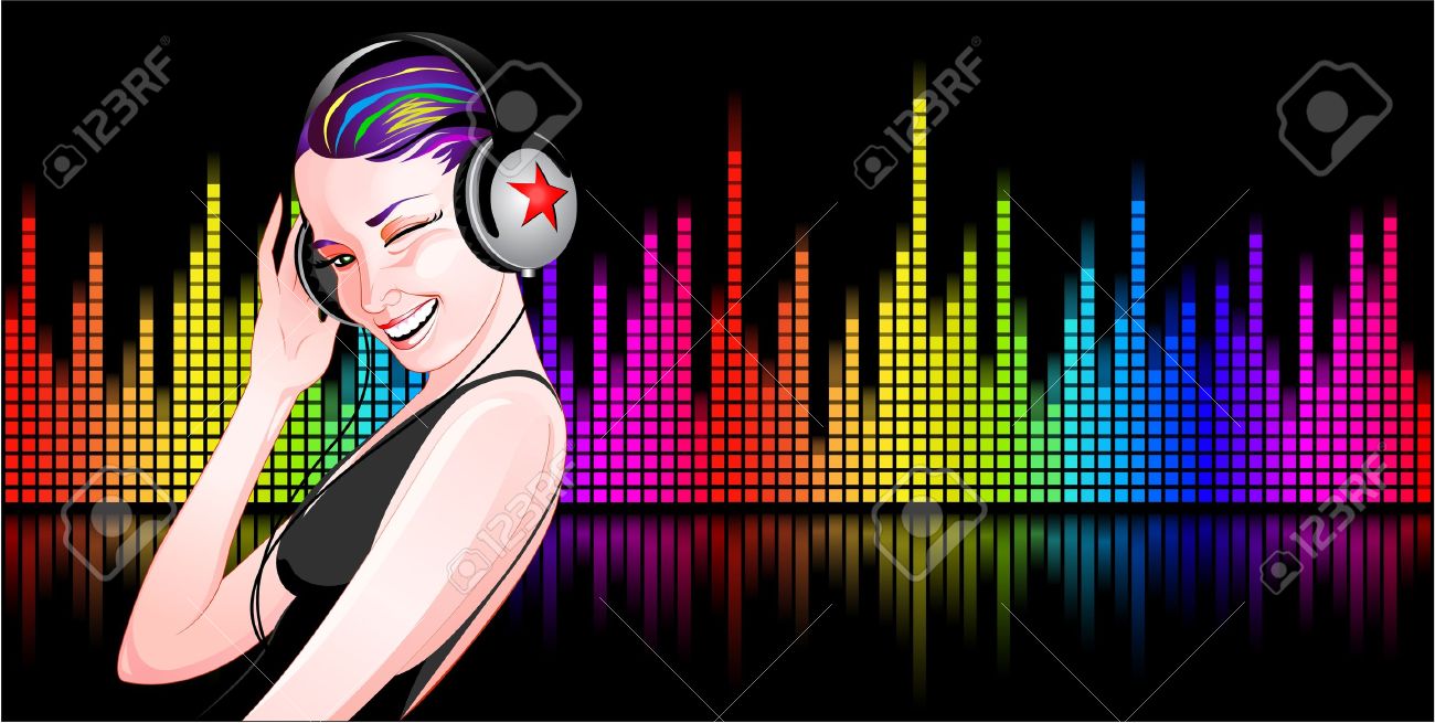 音楽を聞くヘッドフォンで美しい少女 のイラスト素材 ベクタ Image 音楽を聞くヘッドフォンで美しい少女 のイラスト素材 ベクタ Image