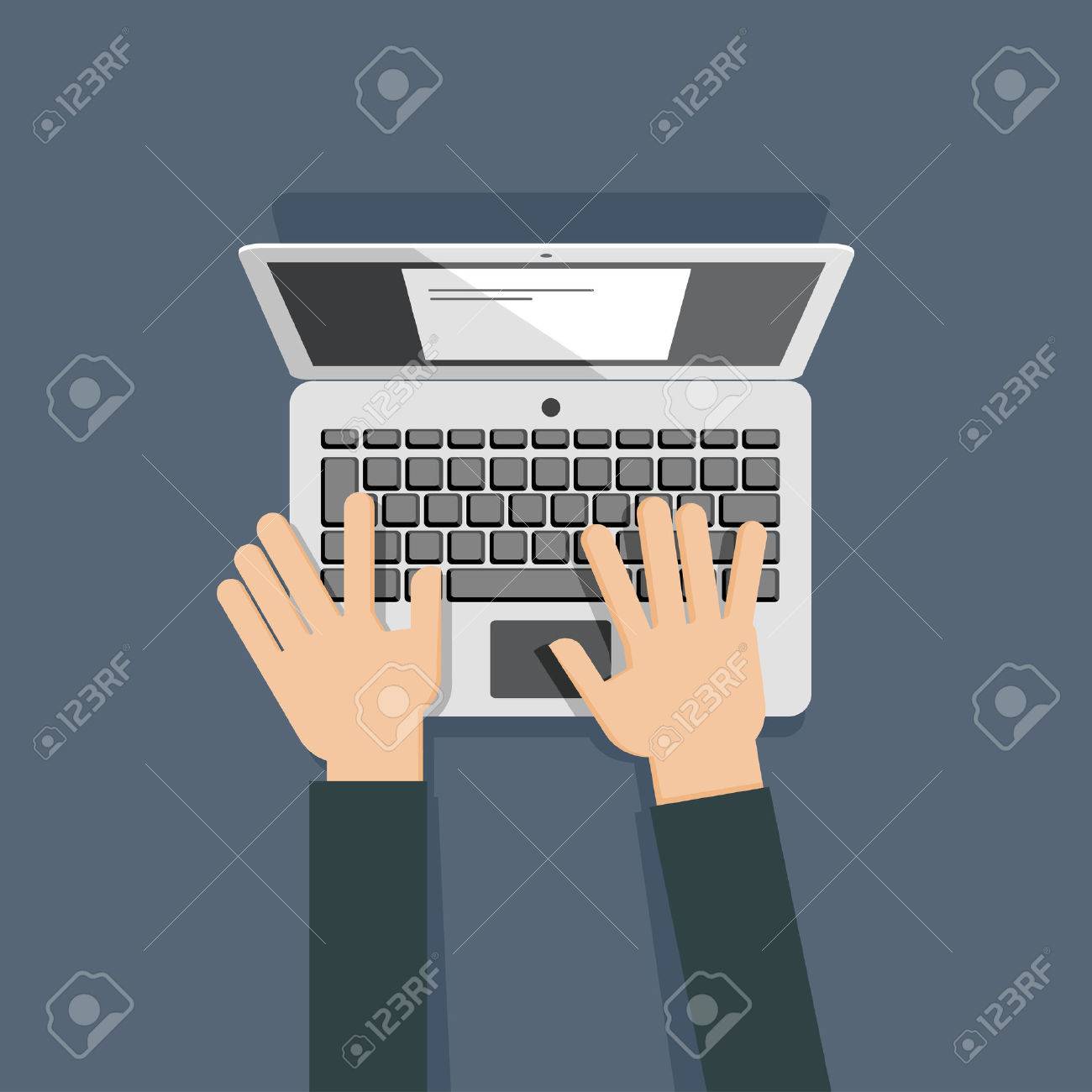 ノート パソコンに入力する手のベクトル イラスト のイラスト素材 ベクタ Image