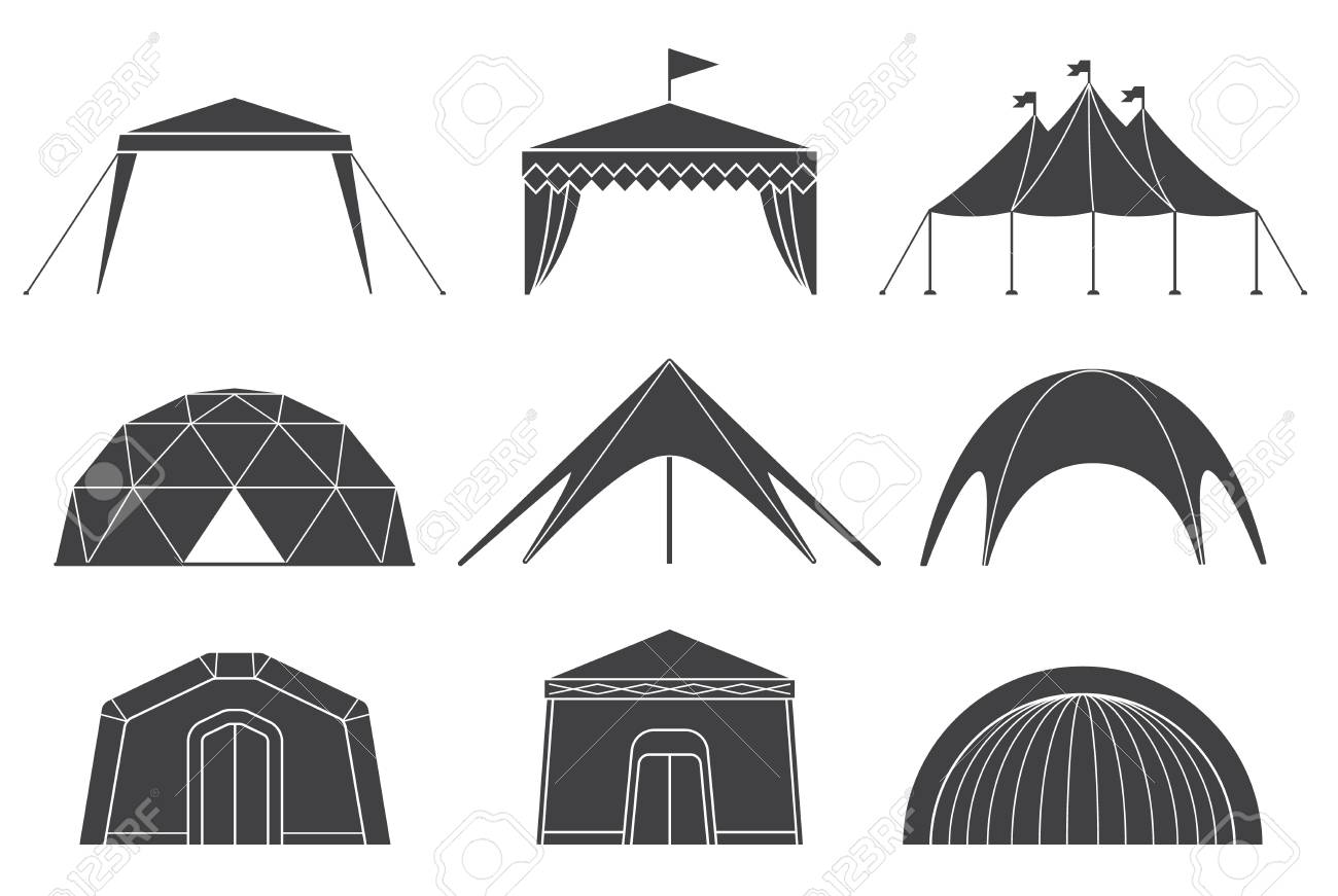 Set of various designs of tents for camping and pavilion tents. Tents for camping in the nature and for outdoor celebrations. Simple and lovable vector illustrations. - 71536150 Set of various designs of tents for camping and pavilion tents. Tents for camping in the nature and for outdoor celebrations. Simple and lovable vector illustrations. - 71536150