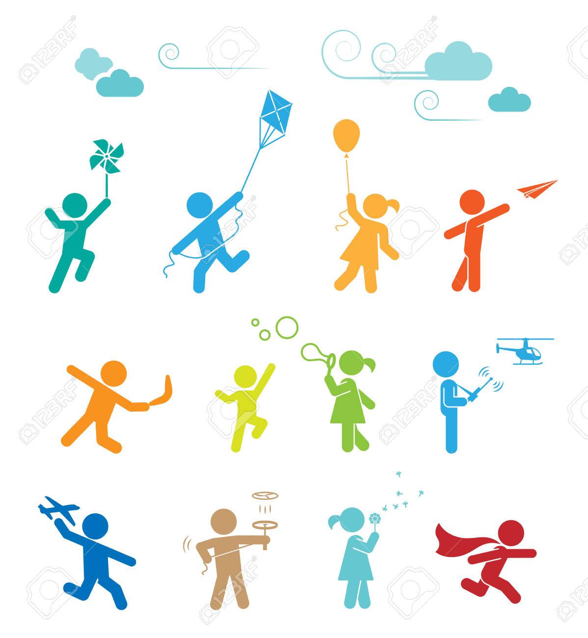 子どもの遊びと楽しい時を過すを表すピクトグラムのセットです 愉快な子供たちの野外活動 のイラスト素材 ベクタ Image