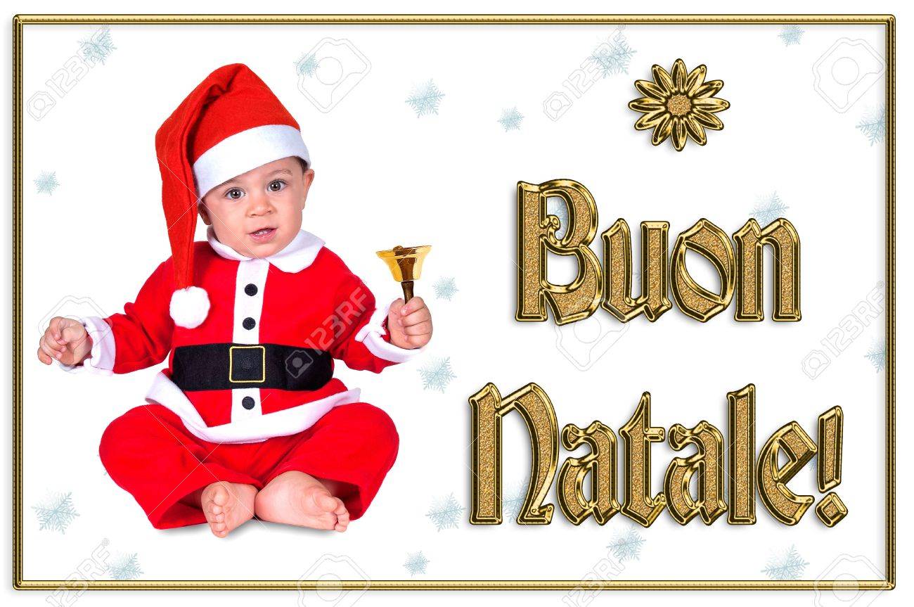 Smile Natale.Cute Christmas Baby Buon Natale Golden Text Stock Photo Picture And Royalty Free Image Image 16790896