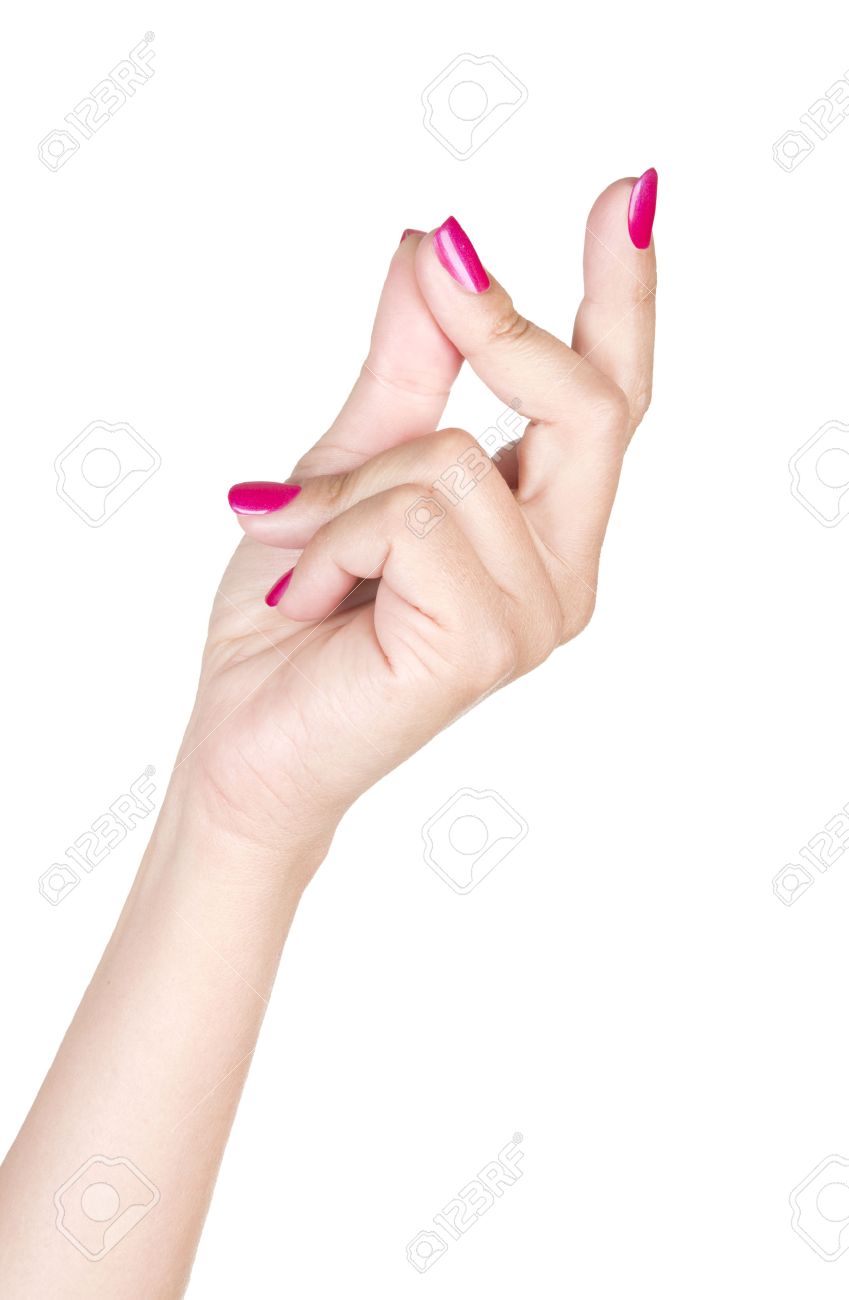 female snapping hand isolated on white background stock photo