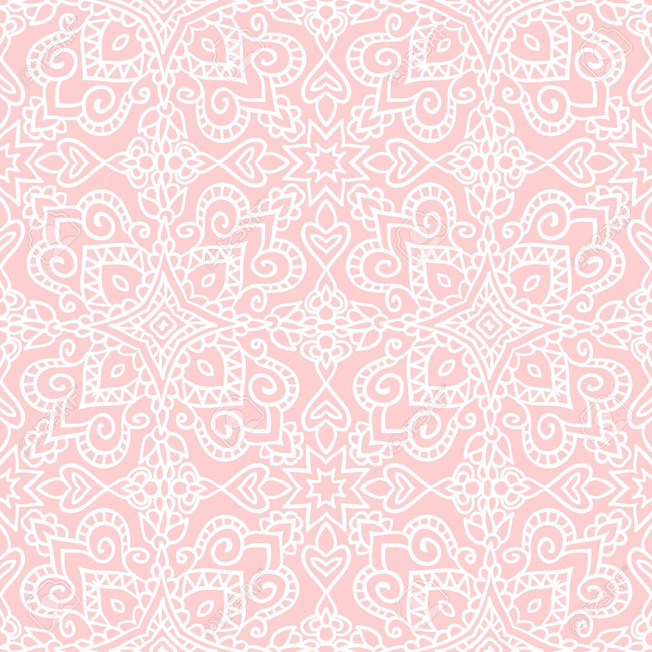 Dessine A La Main Folklorique Seamless Pattern Dans La Couleur De Bebe Rose Clip Art Libres De Droits Vecteurs Et Illustration Image