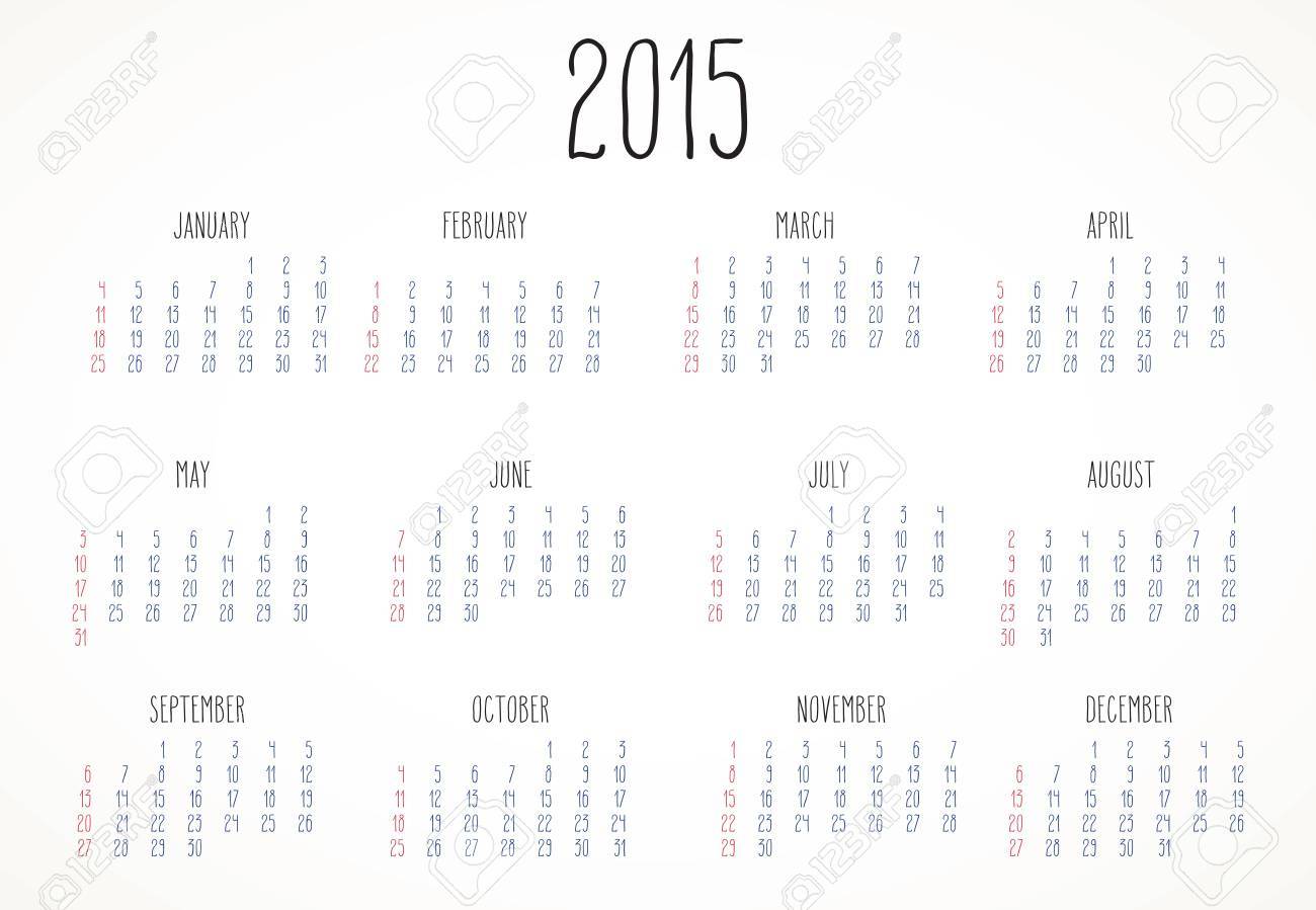 simple hand written calendar layout for year 2015 over white calendar layouts 2015