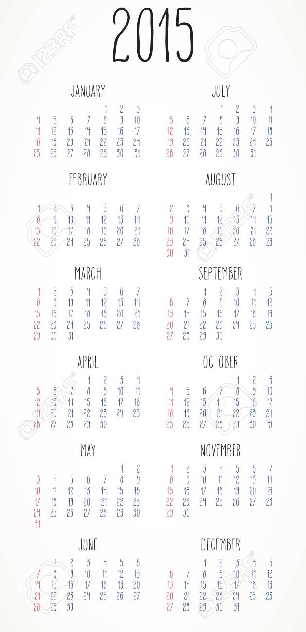 simple hand written calendar layout for year 2015 over white calendar layouts 2015