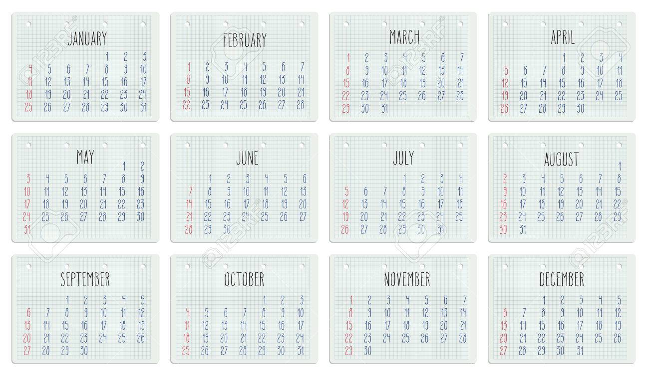 hand written monthly calendar of year 2015 over white school mothly calender