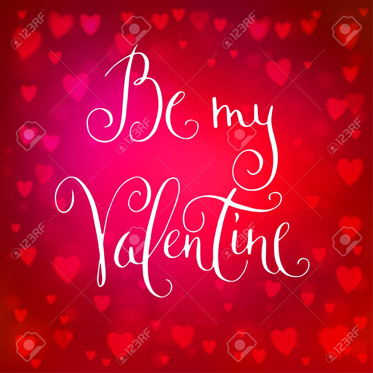 赤い正方形の抽象は それと手書きのバレンタインの挨拶をハート型のライトと背景をぼかし のイラスト素材 ベクタ Image