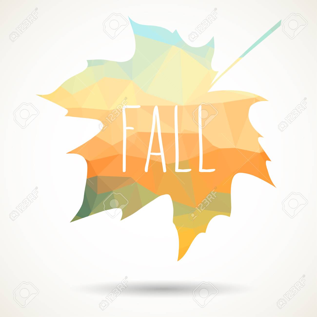 maple leaf in triangular style with hand drawn word fall royalty