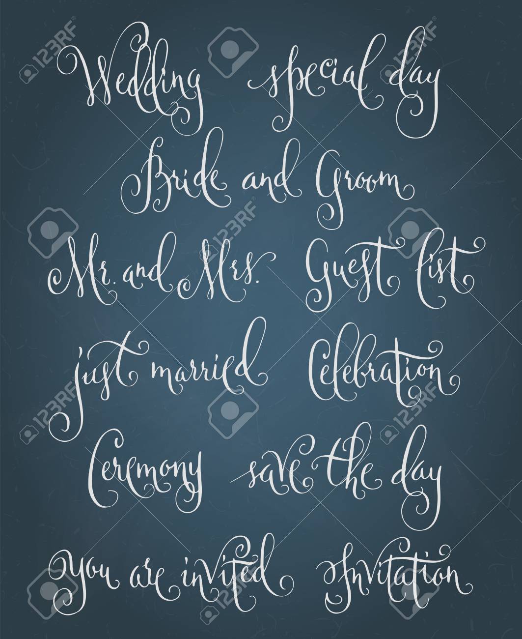 wedding words hand written vector design elements set in white words to white wedding