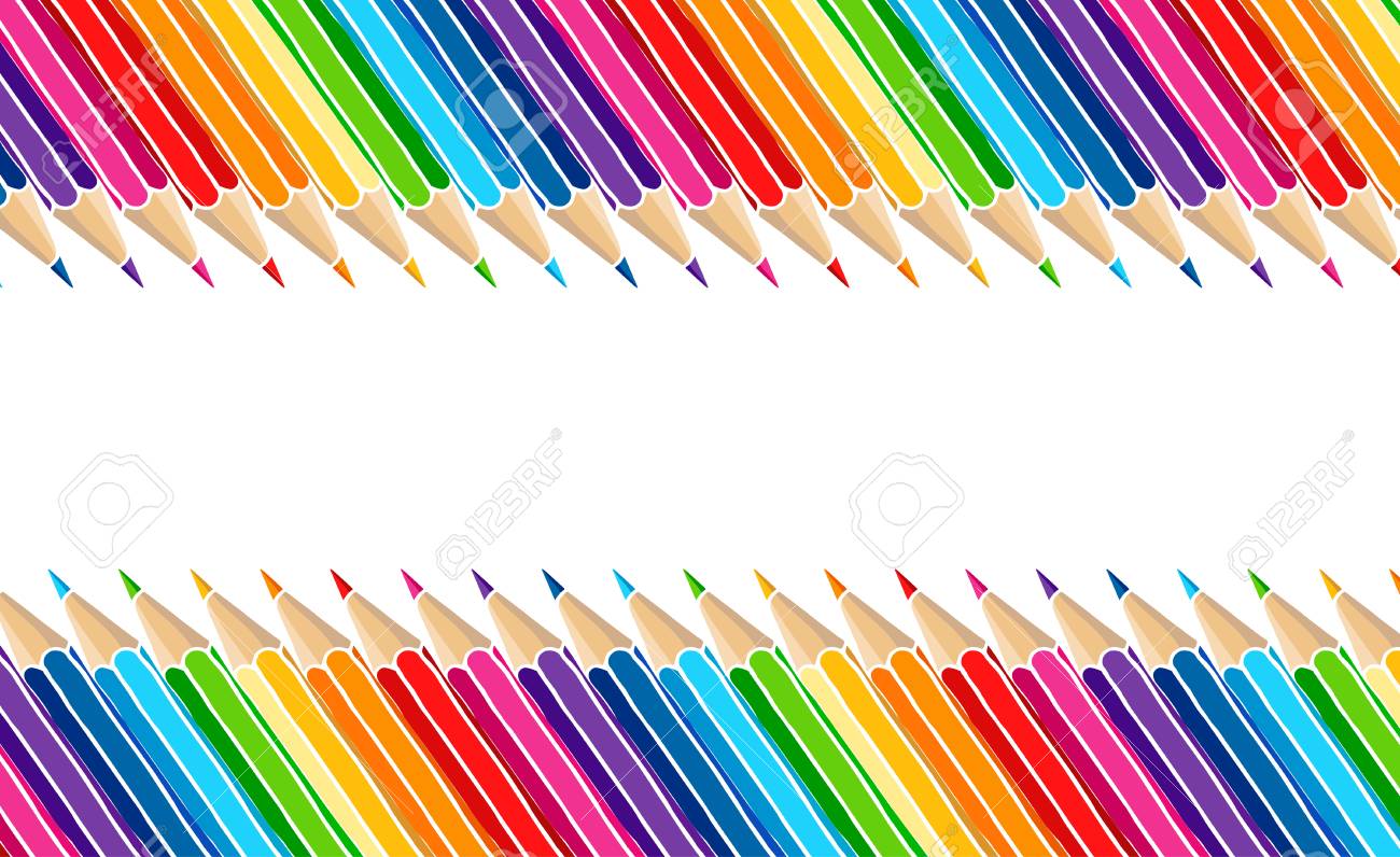 Bright multicolor pencils border isolated over white. Art stationery hand drawn vector illustration blank frame. - 107912104 Bright multicolor pencils border isolated over white. Art stationery hand drawn vector illustration blank frame. - 107912104