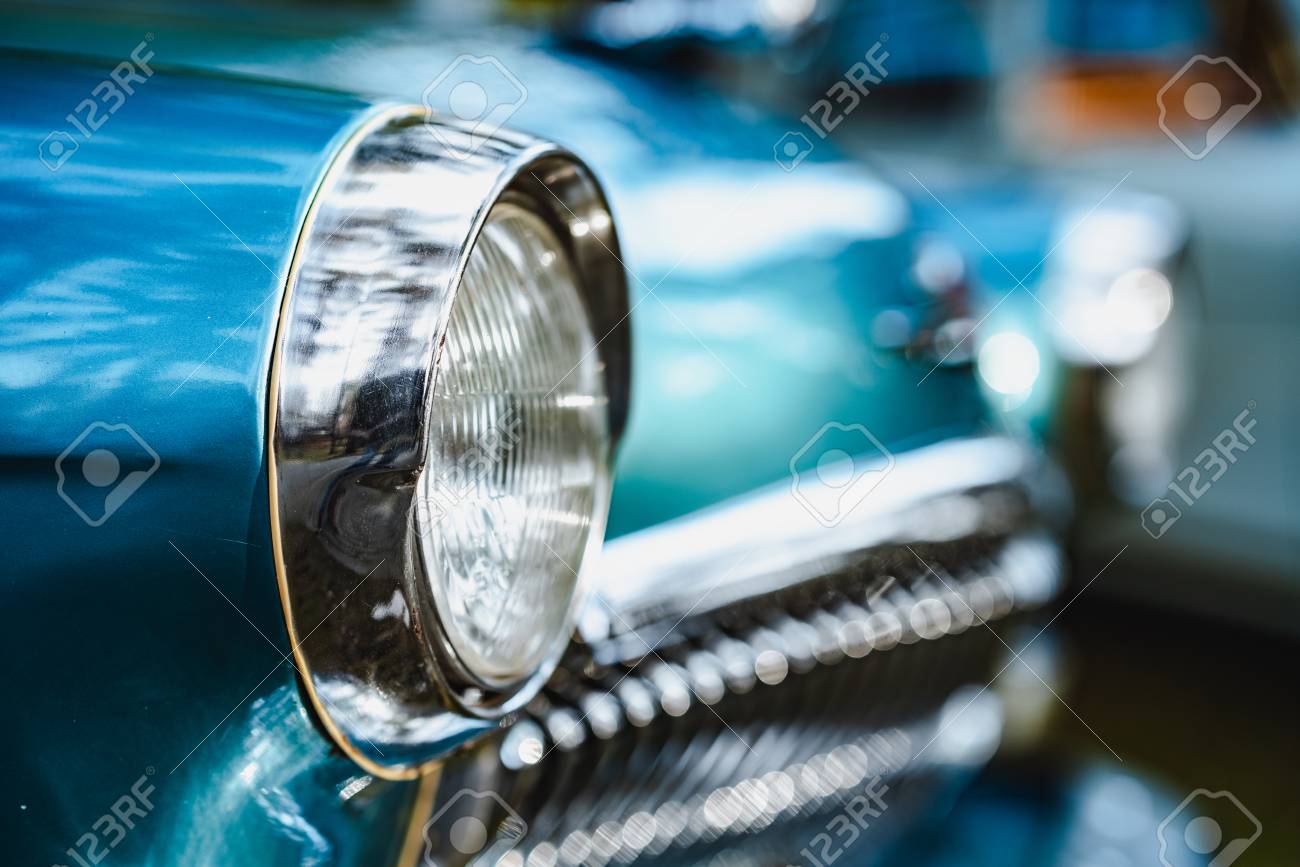 Soviet blue car headlights close-up - 115529119 Soviet blue car headlights close-up - 115529119