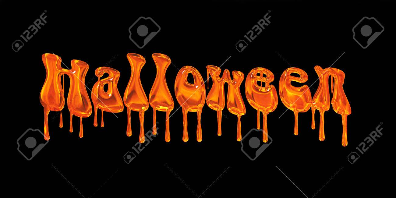 dripping orange word halloween isolated on black background stock word halloween