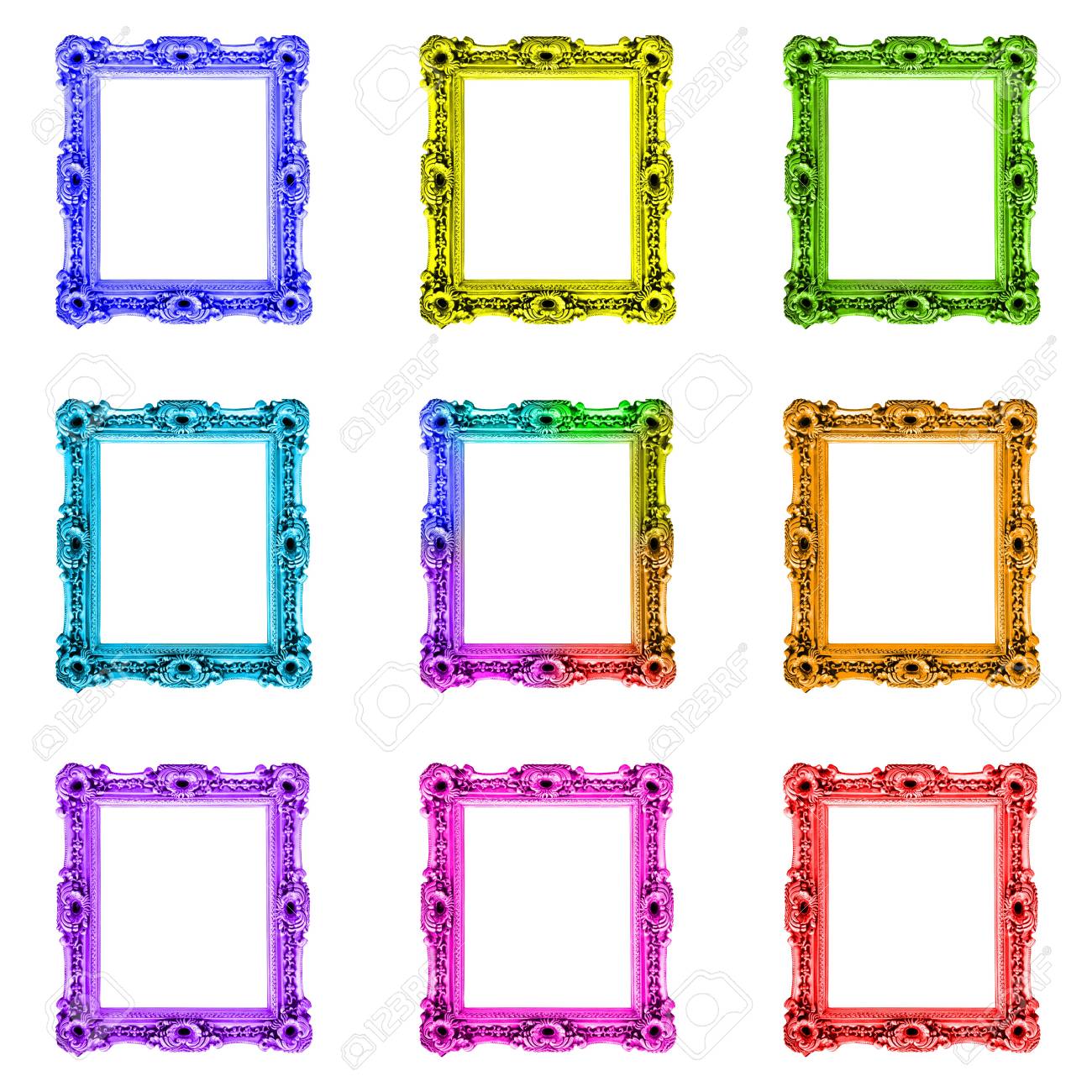 Colourful Baroque Old Frames, Isolated 