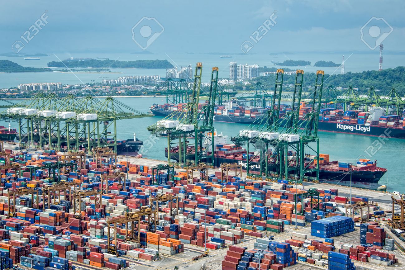Aerial view of the port of Singapore, the busiest asian commercial port with cargo ships and containers - 49377380 Aerial view of the port of Singapore, the busiest asian commercial port with cargo ships and containers - 49377380