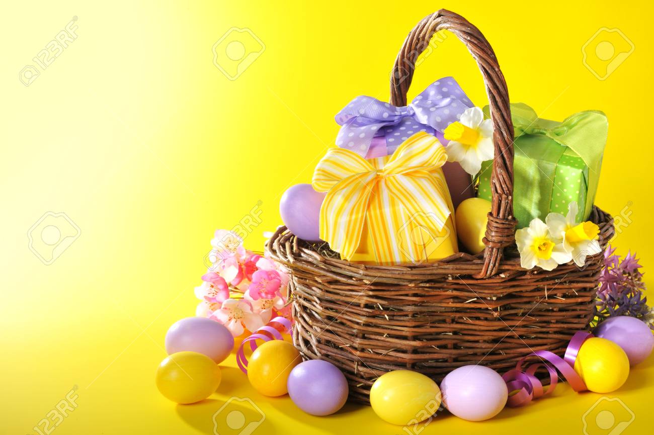 Colorful Easter Presents With Bow In 
