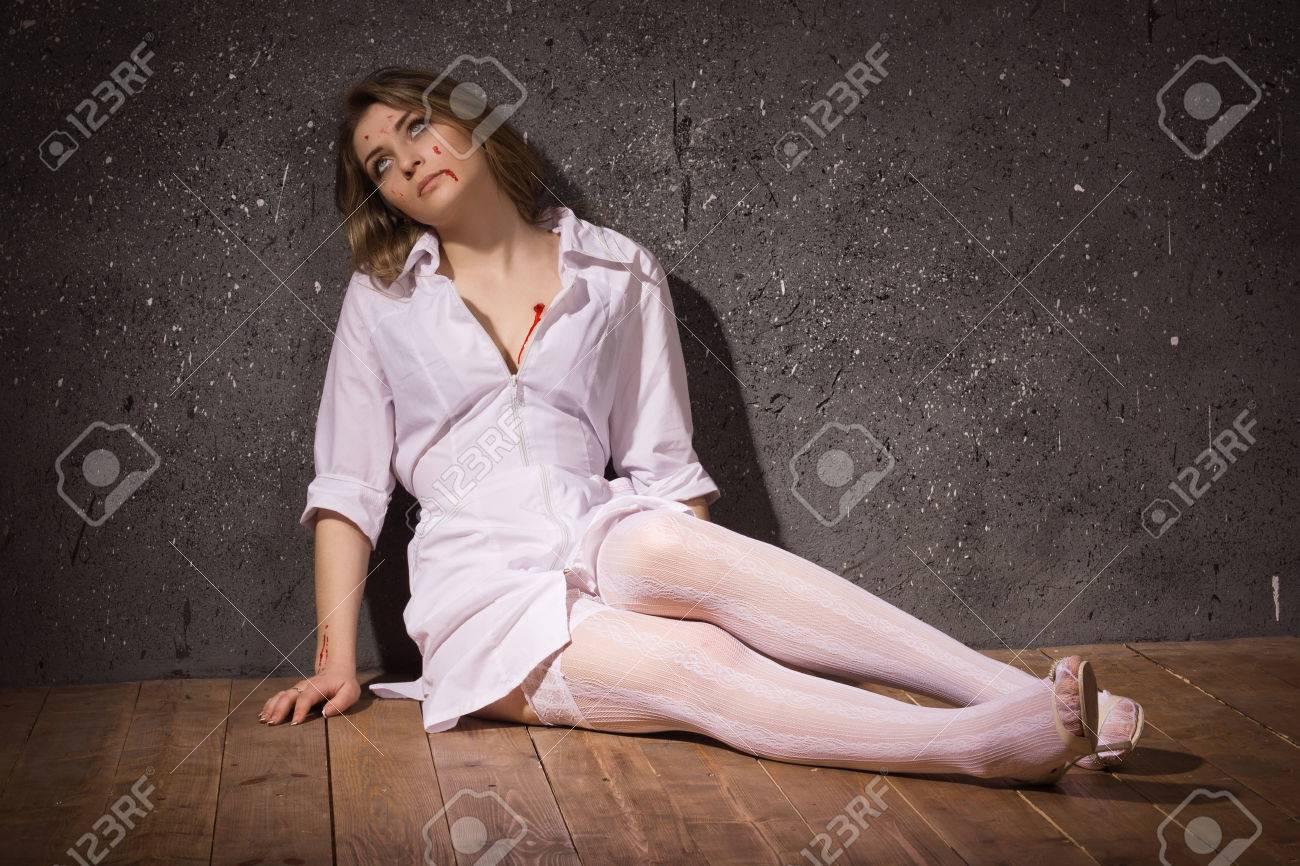Crime Scene Dead Nurse Lying On The Floor Stock Photo Picture