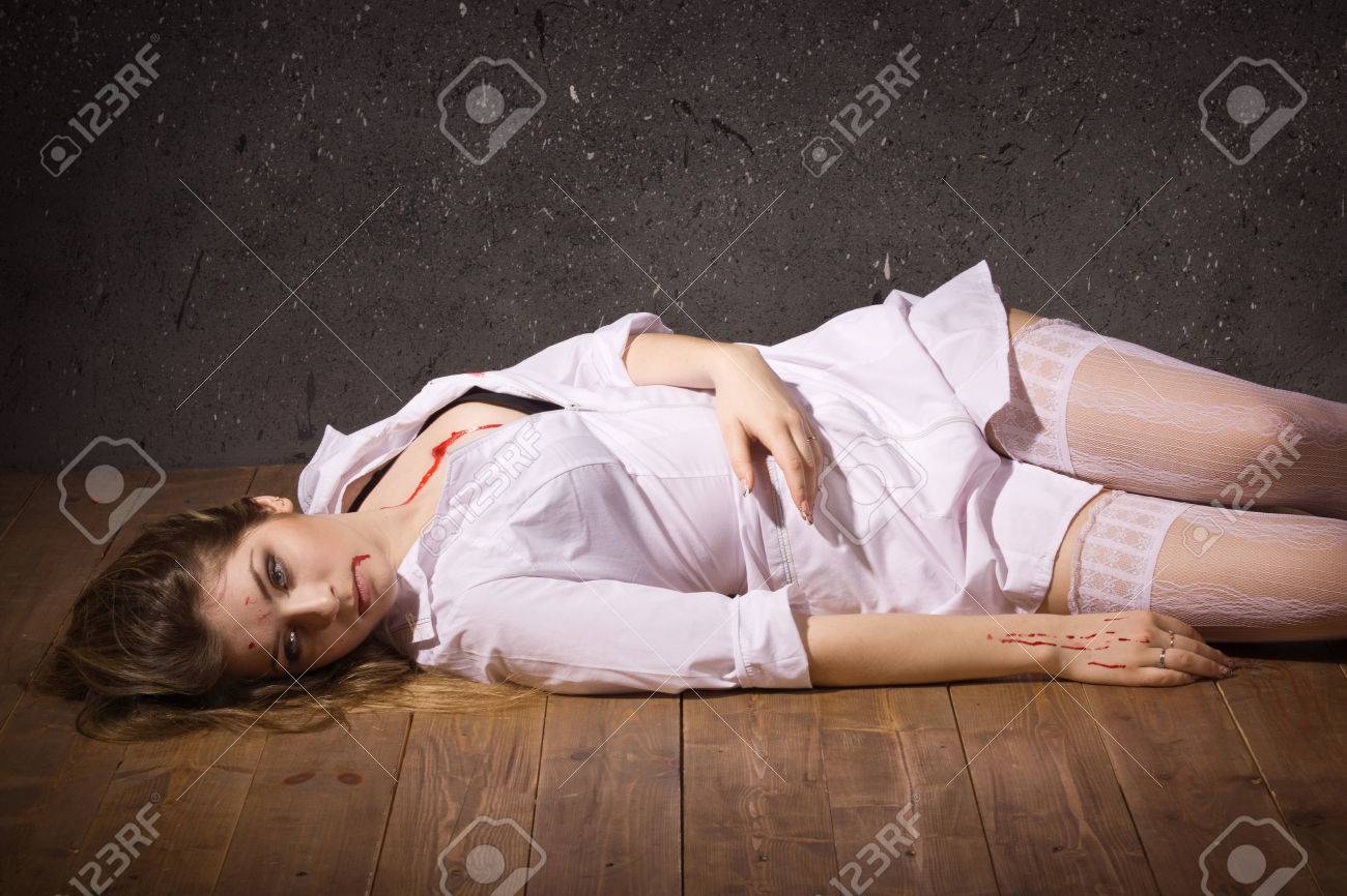 Crime Scene Dead Nurse Lying On The Floor Stock Photo Picture