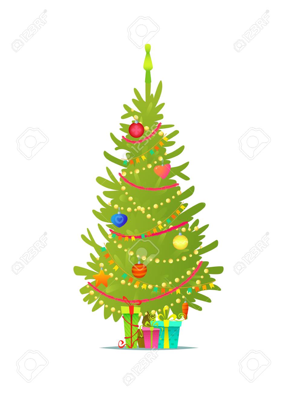 decorated christmas tree with gift boxes star lights decoration decorated christmas tree clipart
