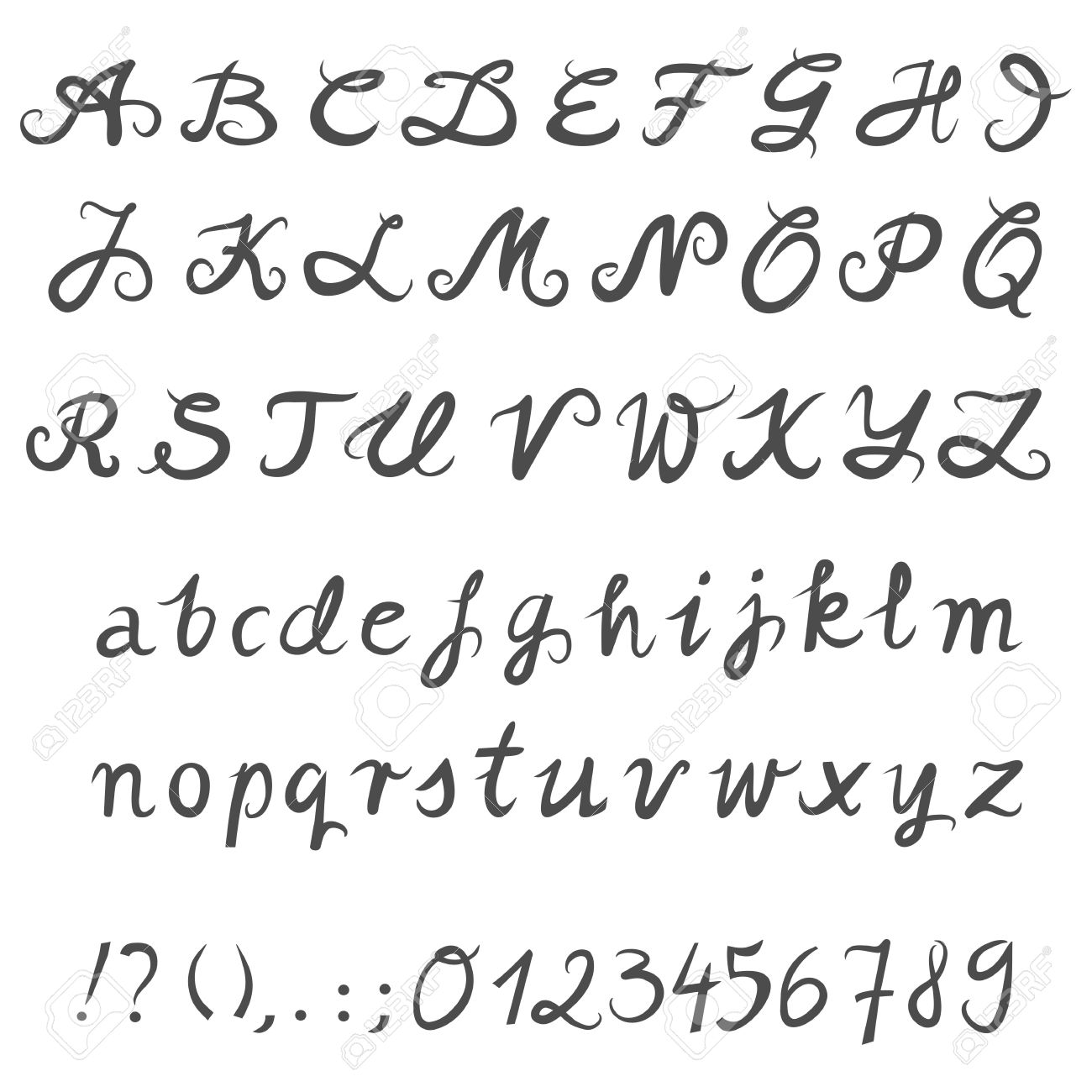 Hand Drawn Gray Letters And Numbers White Background Alphabet Hand Drawn Gray Letters And Numbers White Background Alphabet