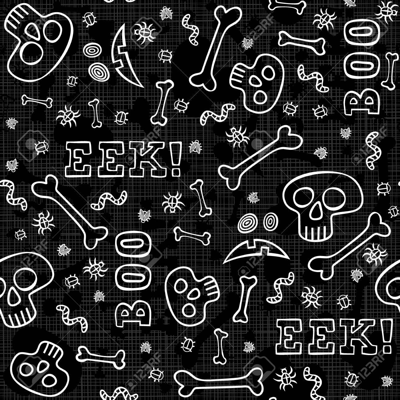 Boo Eek Halloween Themed White Border Letters With Skulls Bones Boo Eek Halloween Themed White Border Letters With Skulls Bones